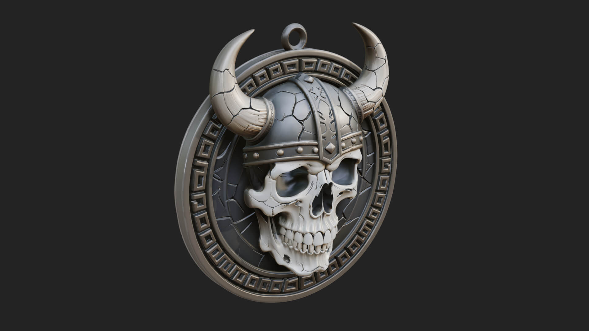 Horned Helm Skull Oval Plaque Design 4 3D Print Model 3D Model