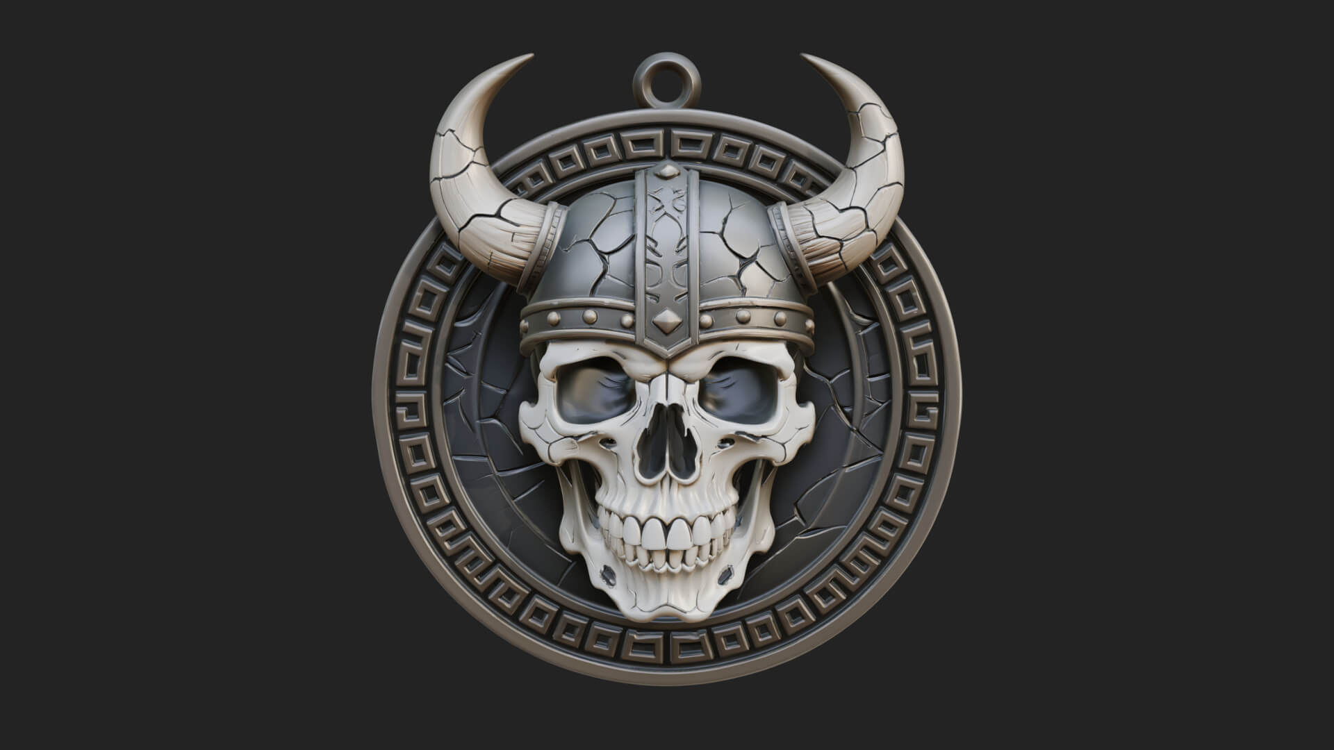 Horned Helm Skull Oval Plaque Design 4 3D Print Model 3D Model