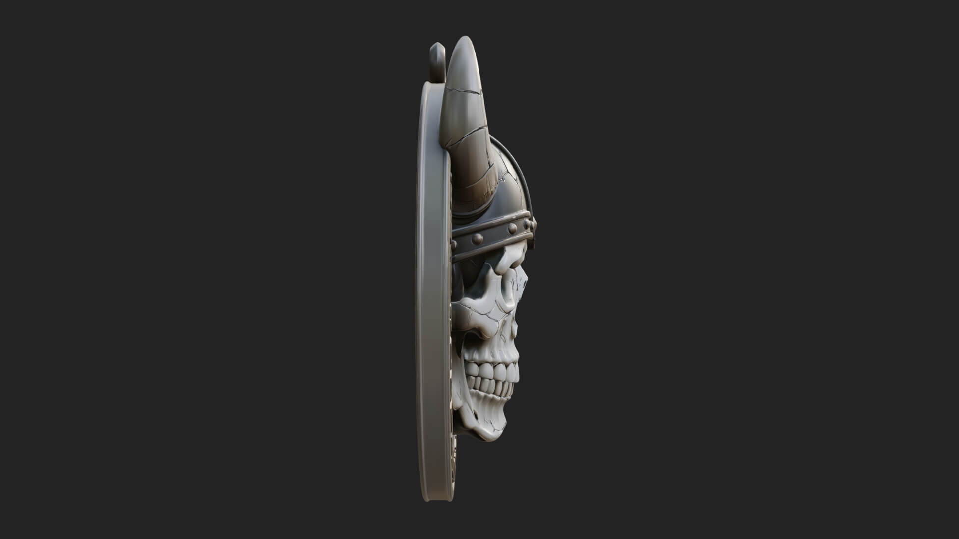 Horned Helm Skull Oval Plaque Design 4 3D Print Model 3D Model