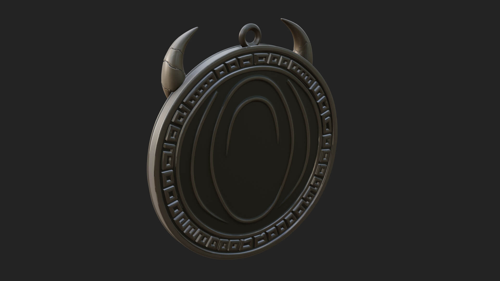 Horned Helm Skull Oval Plaque Design 4 3D Print Model 3D Model