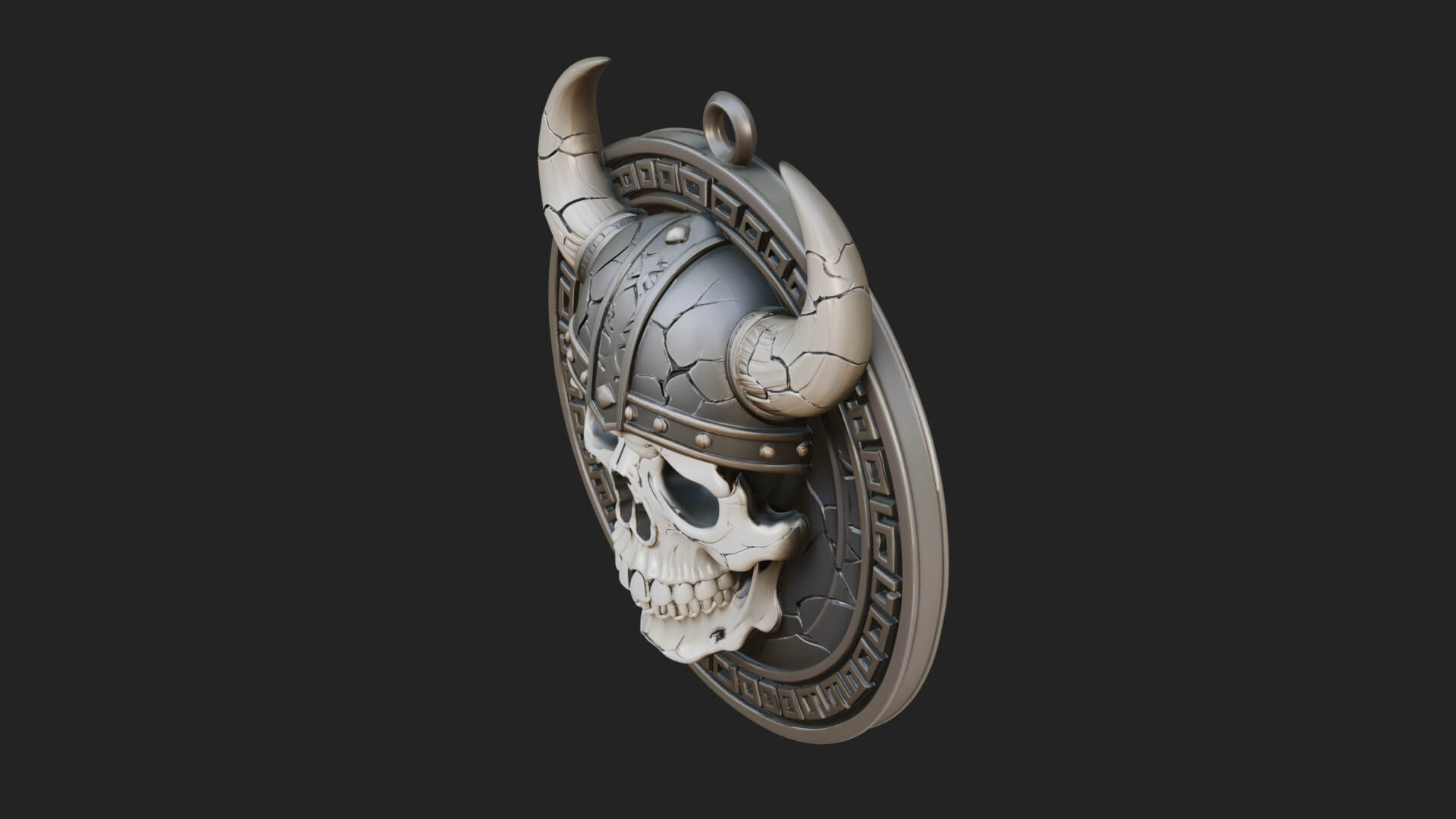Horned Helm Skull Oval Plaque Design 4 3D Print Model 3D Model