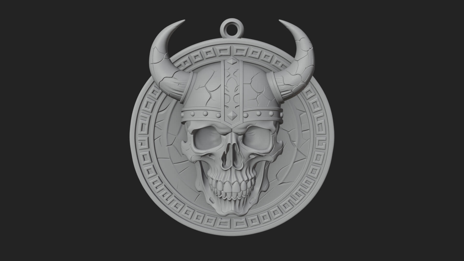 Horned Helm Skull Oval Plaque Design 4 3D Print Model 3D Model