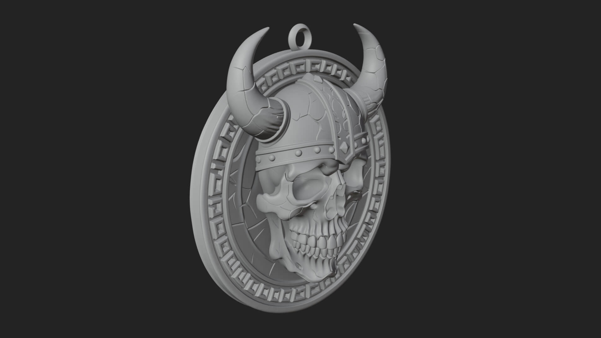 Horned Helm Skull Oval Plaque Design 4 3D Print Model 3D Model
