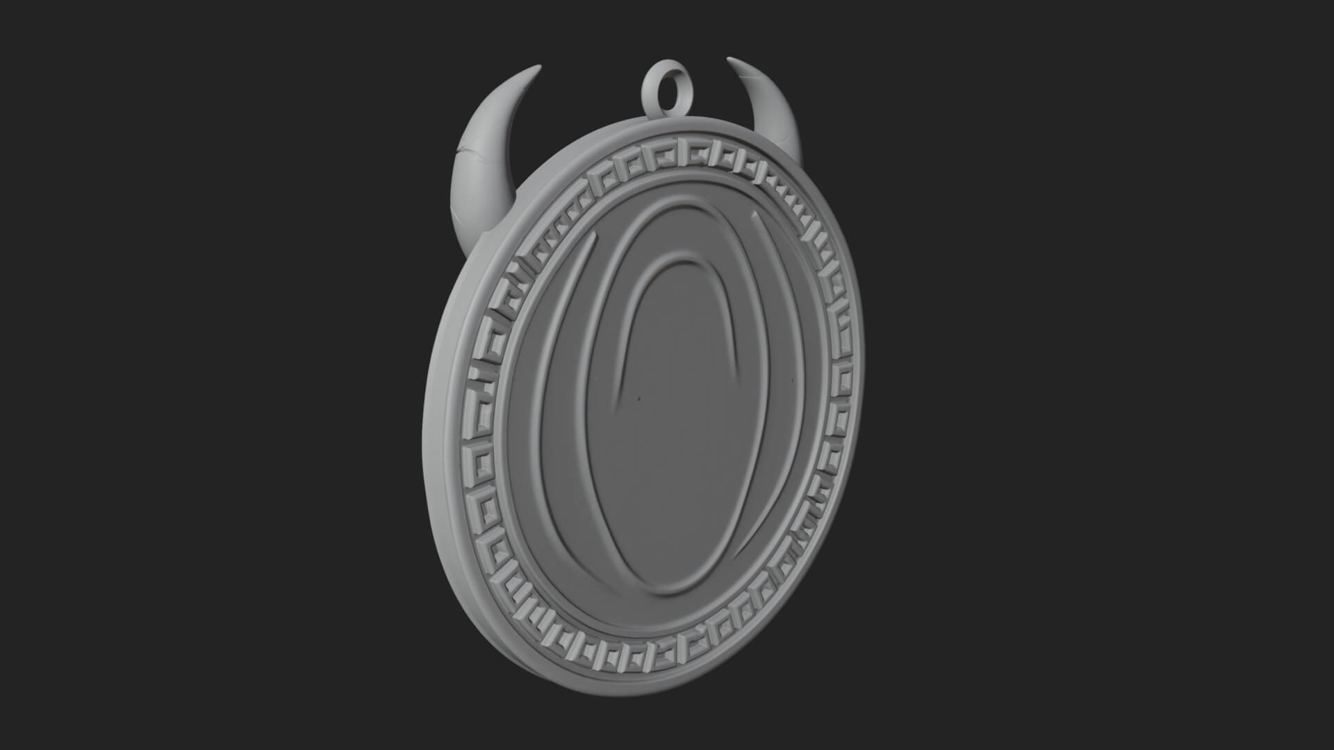 Horned Helm Skull Oval Plaque Design 4 3D Print Model 3D Model