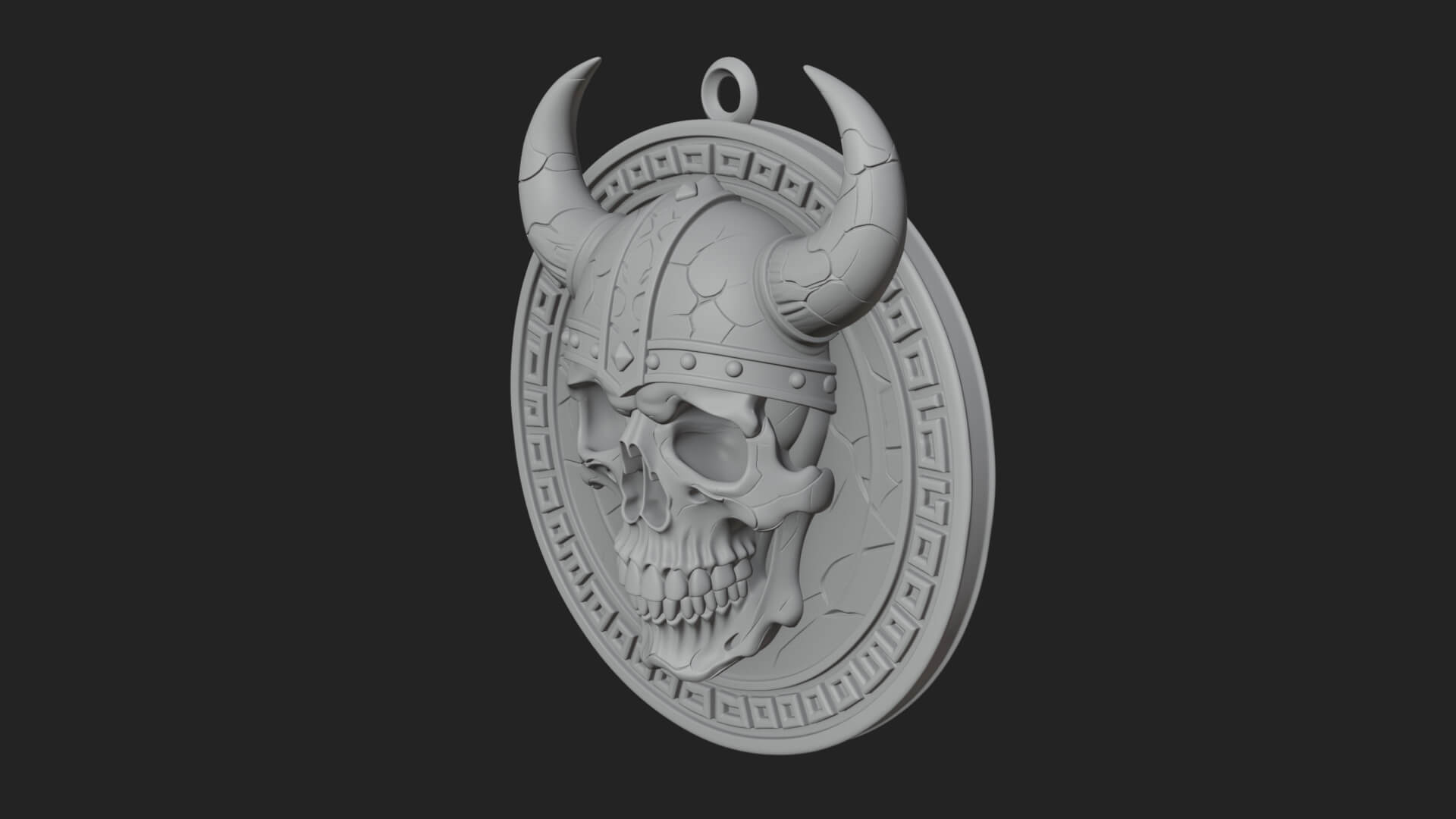 Horned Helm Skull Oval Plaque Design 4 3D Print Model 3D Model