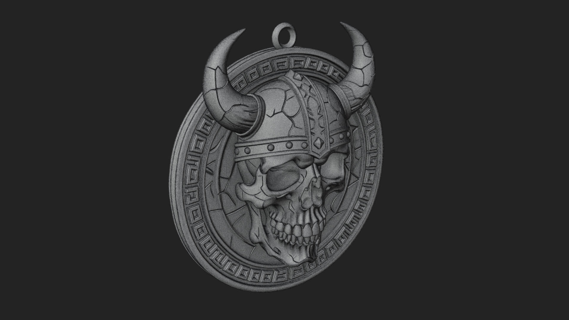 Horned Helm Skull Oval Plaque Design 4 3D Print Model 3D Model