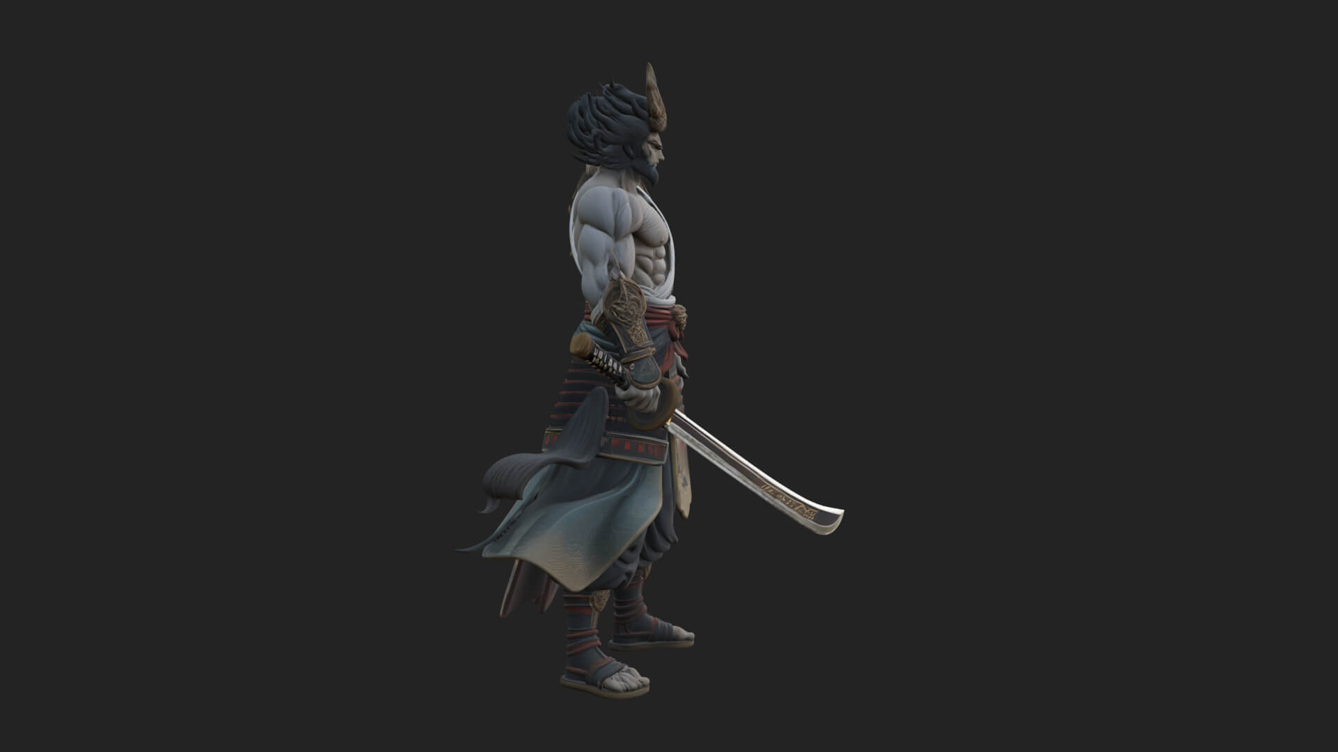 Horned Oni Samurai Statue Design 1 3D Print Model 3D Model