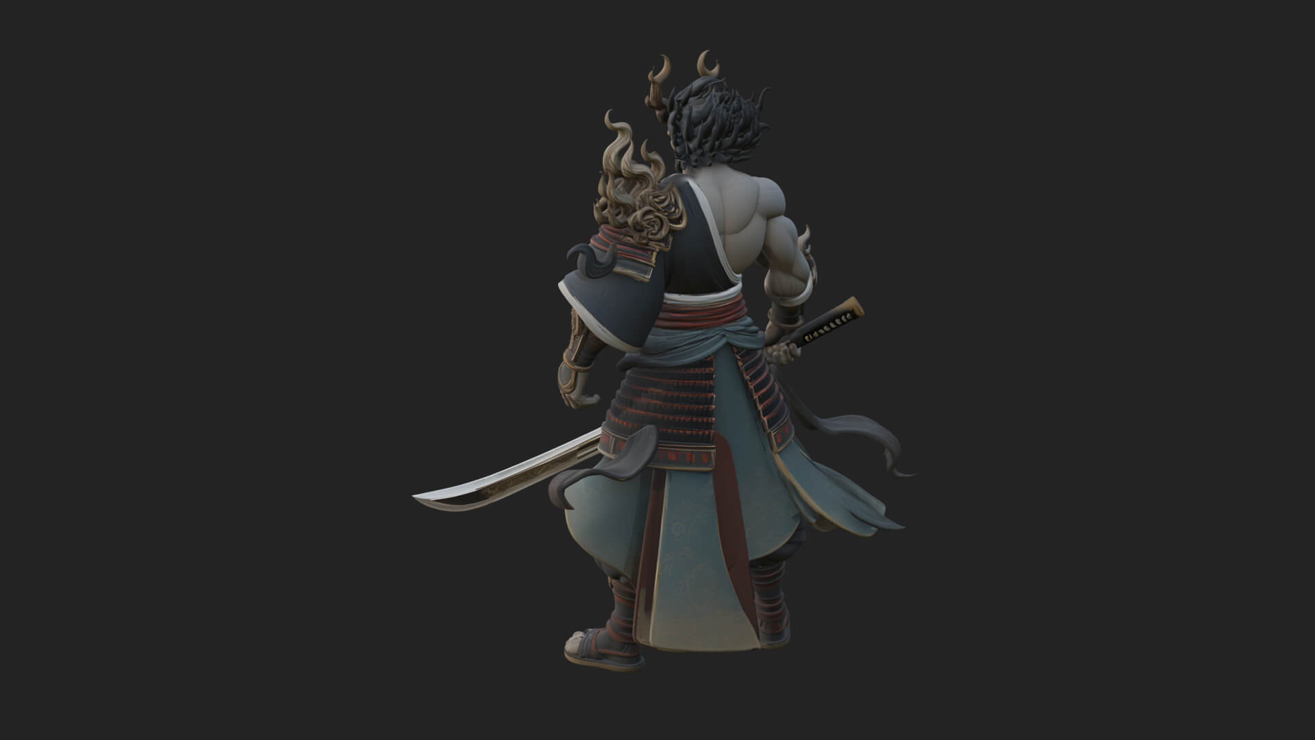 Horned Oni Samurai Statue Design 1 3D Print Model 3D Model