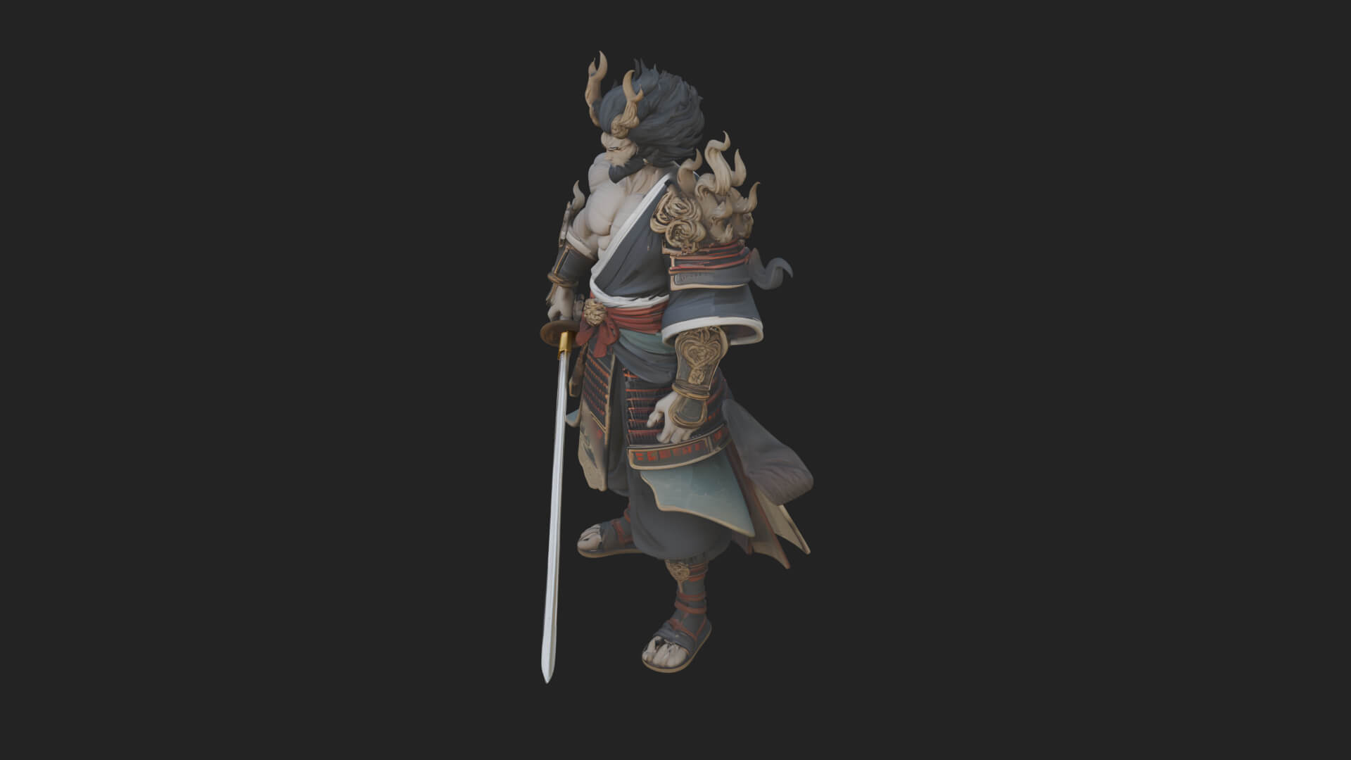 Horned Oni Samurai Statue Design 1 3D Print Model 3D Model