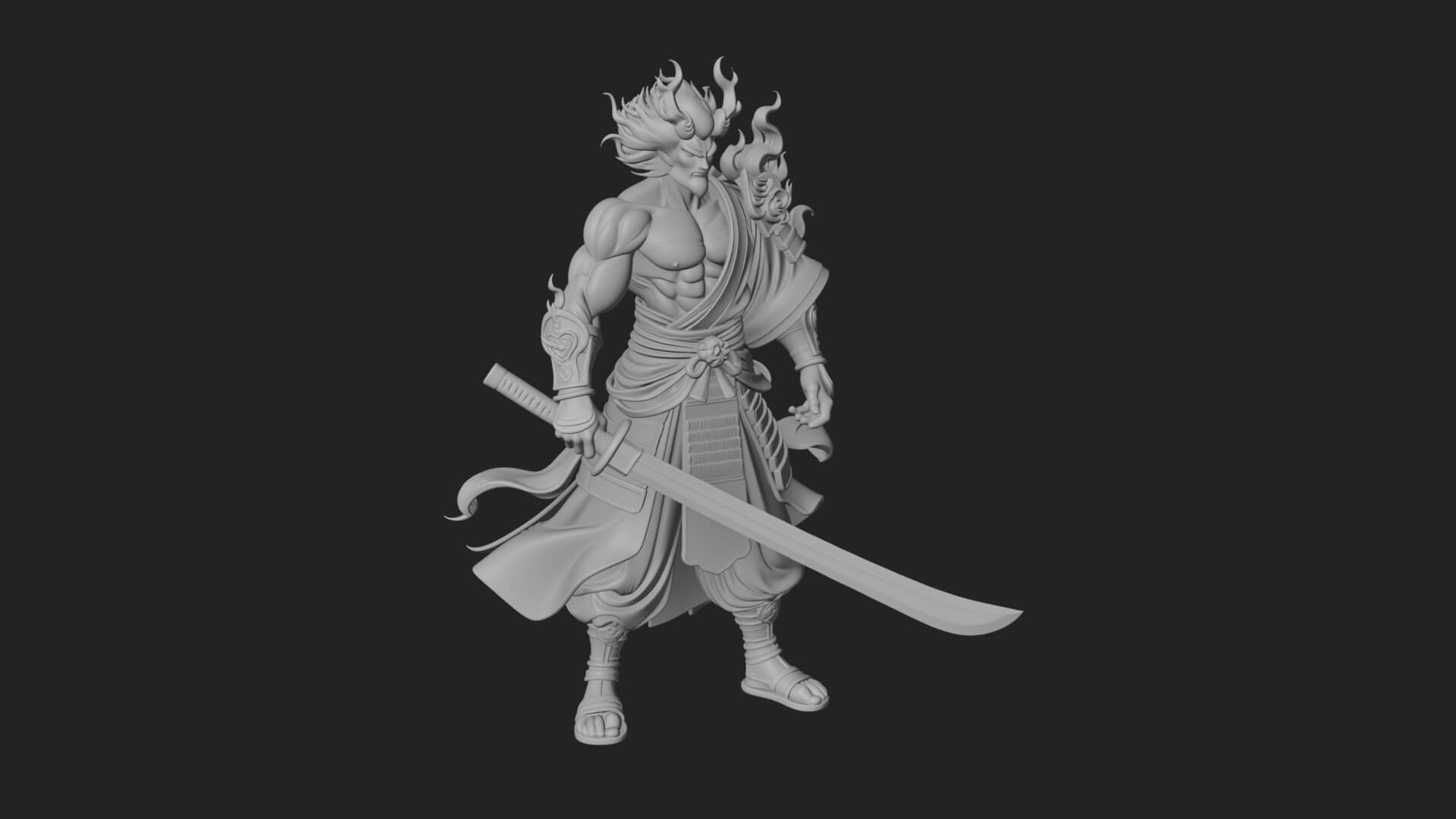 Horned Oni Samurai Statue Design 1 3D Print Model 3D Model