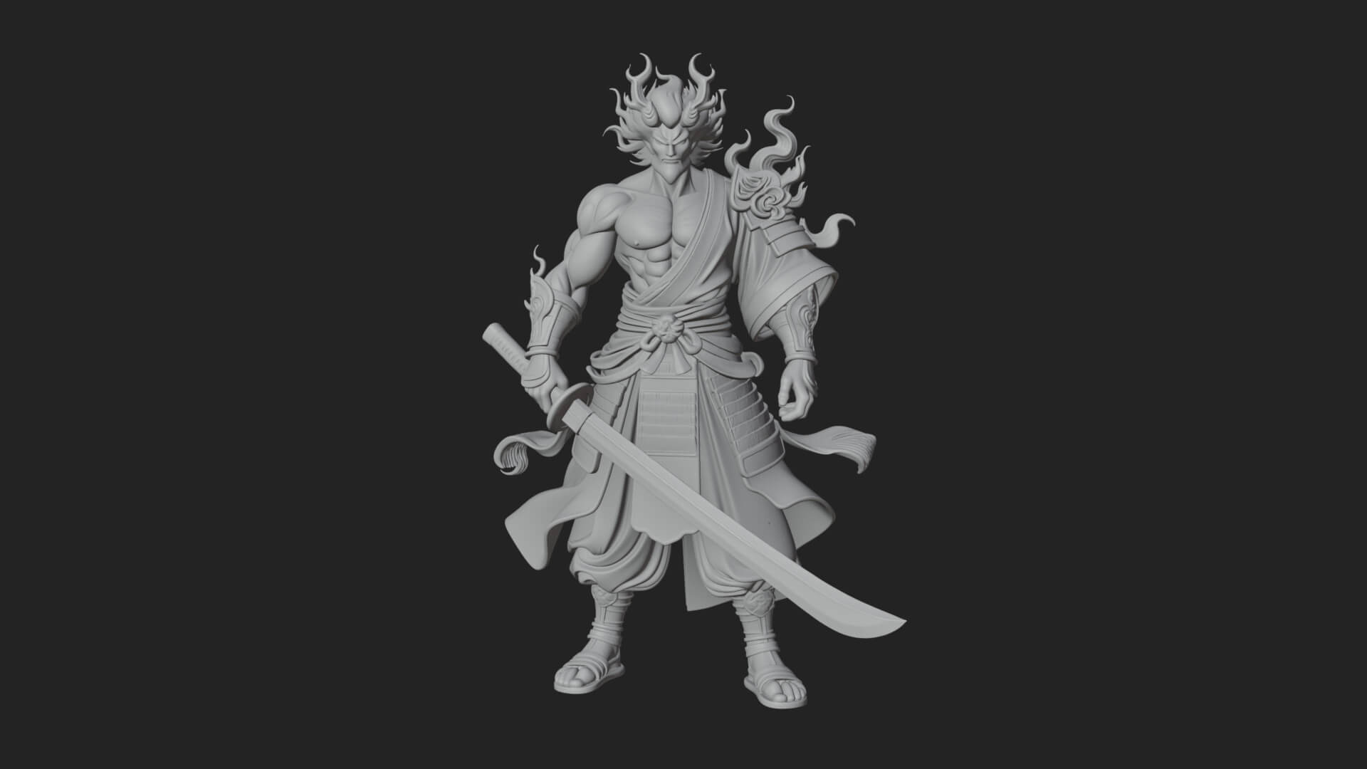 Horned Oni Samurai Statue Design 1 3D Print Model 3D Model