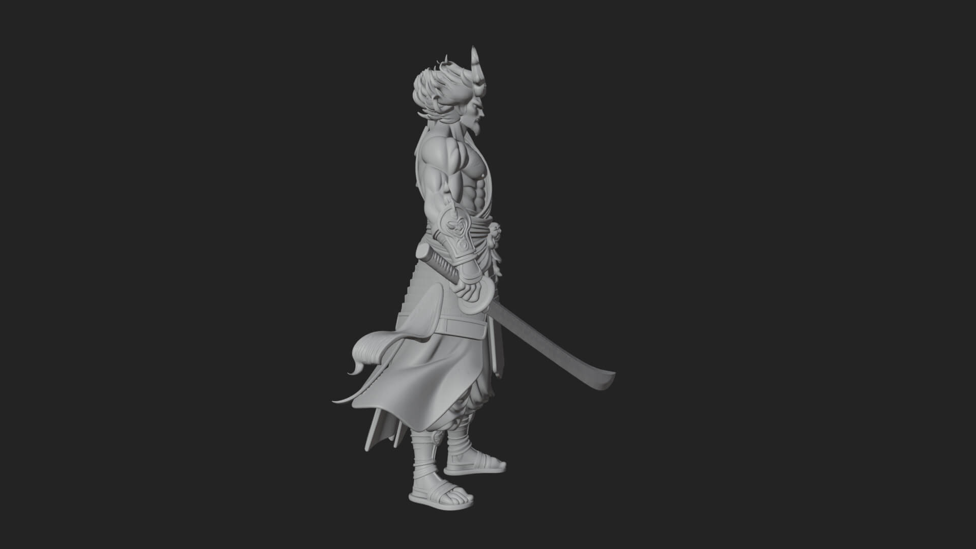 Horned Oni Samurai Statue Design 1 3D Print Model 3D Model