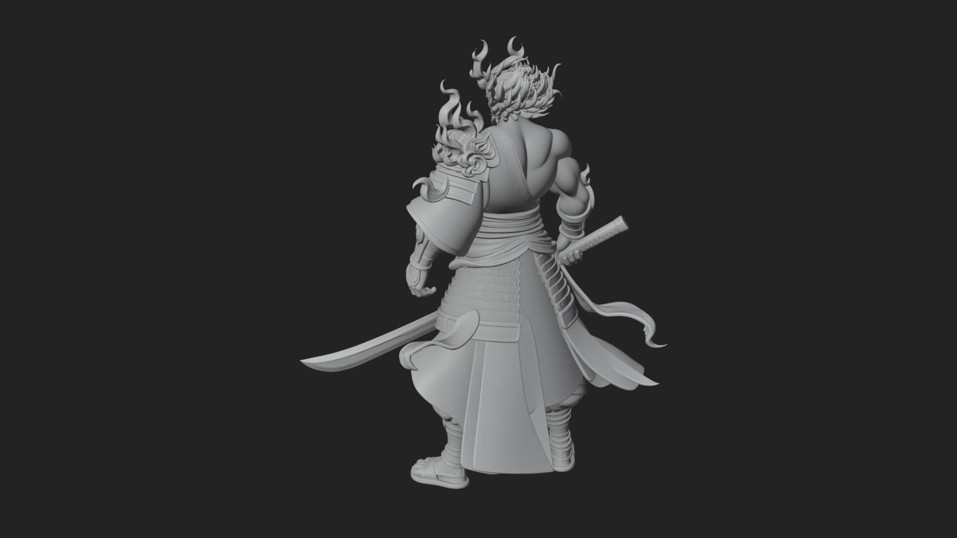 Horned Oni Samurai Statue Design 1 3D Print Model 3D Model
