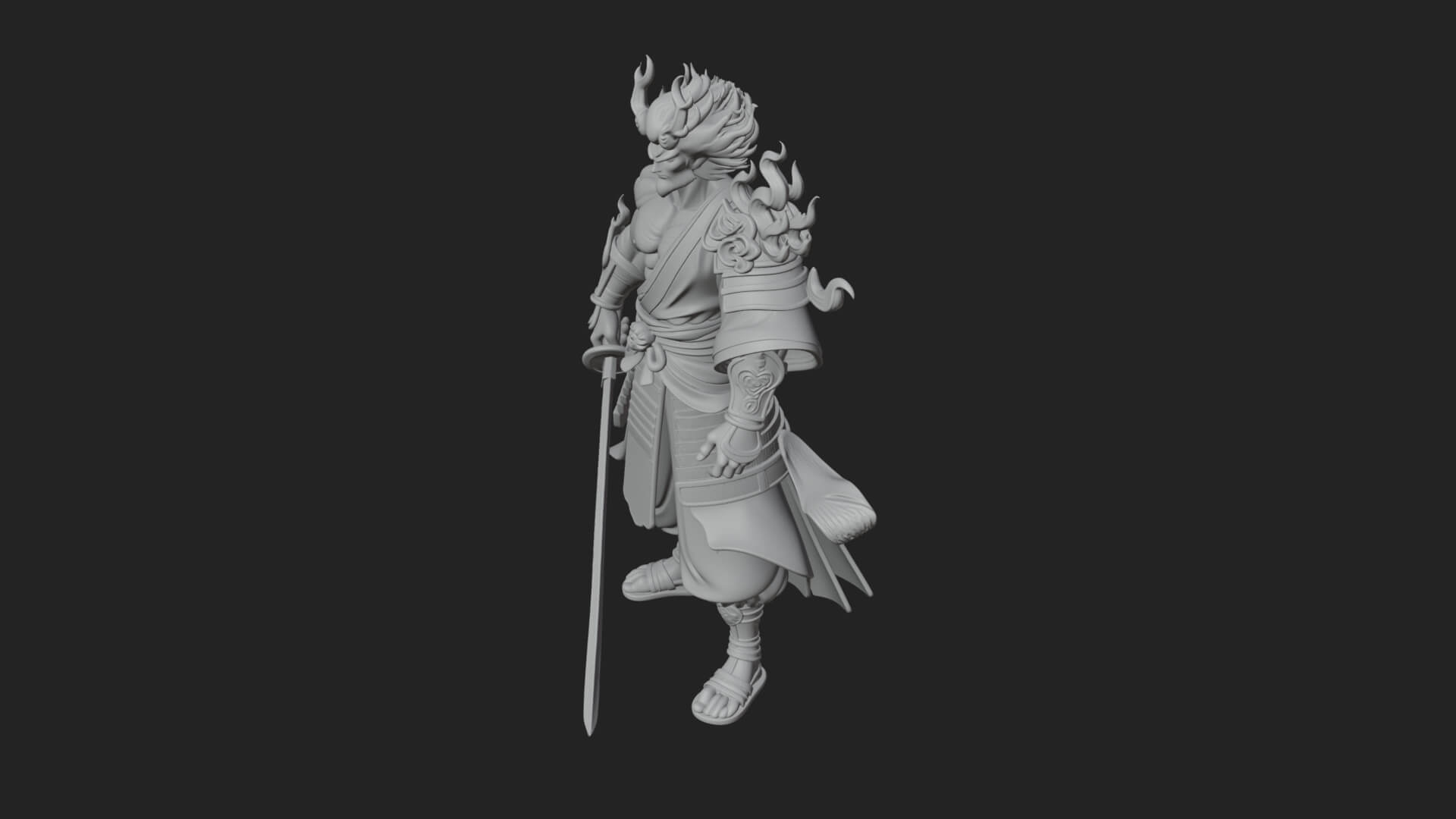 Horned Oni Samurai Statue Design 1 3D Print Model 3D Model