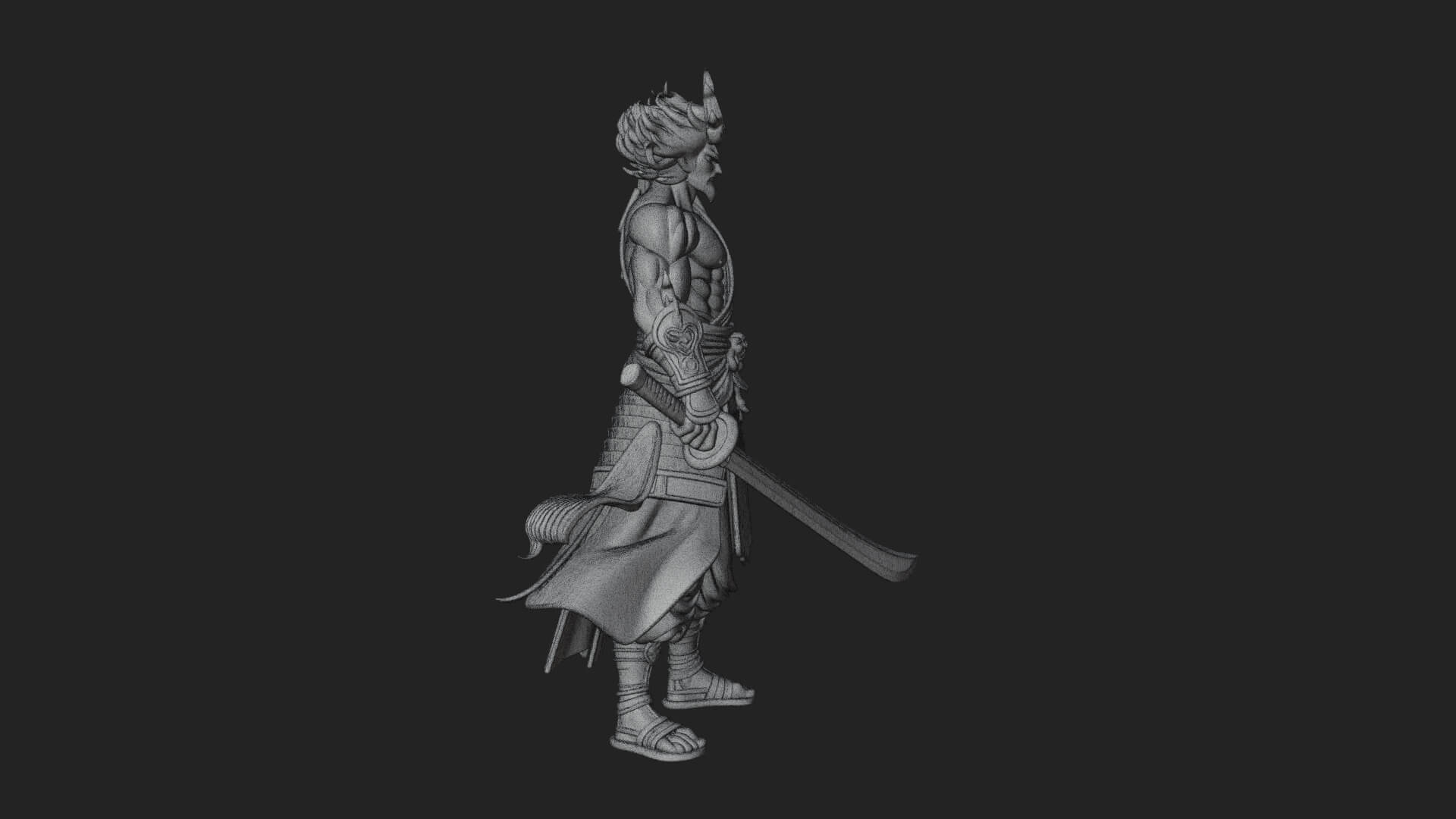 Horned Oni Samurai Statue Design 1 3D Print Model 3D Model