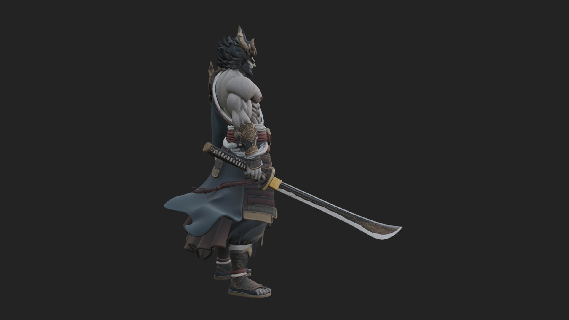 Horned Oni Samurai Statue Design 2 3D Print Model 3D Model