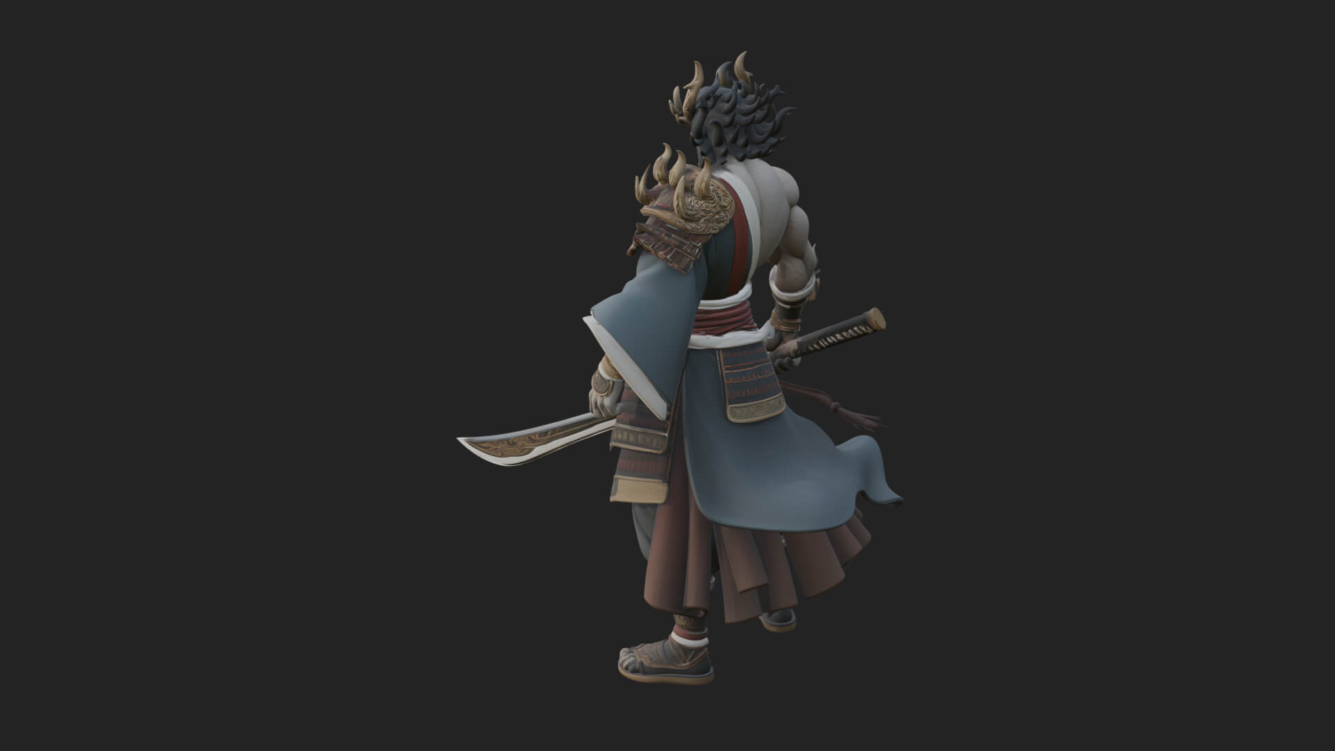 Horned Oni Samurai Statue Design 2 3D Print Model 3D Model