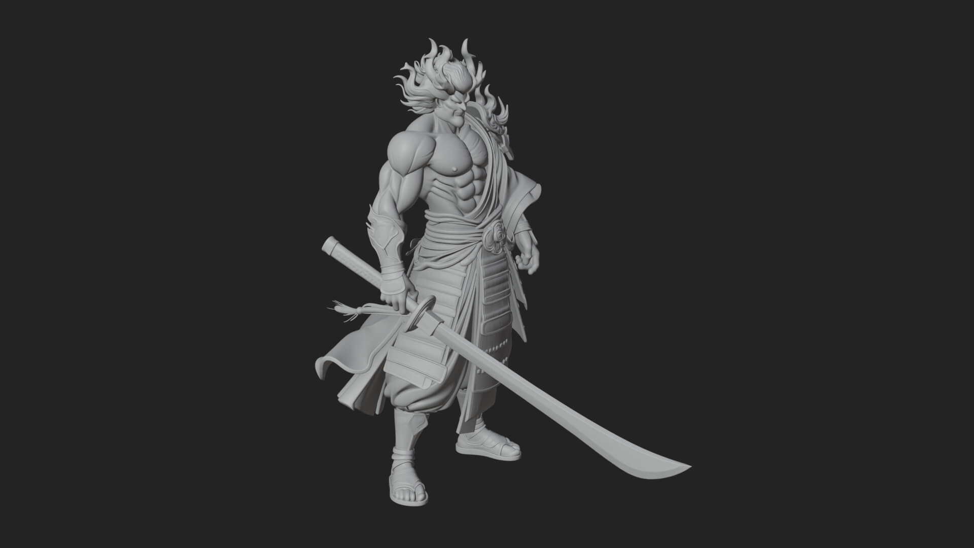 Horned Oni Samurai Statue Design 2 3D Print Model 3D Model