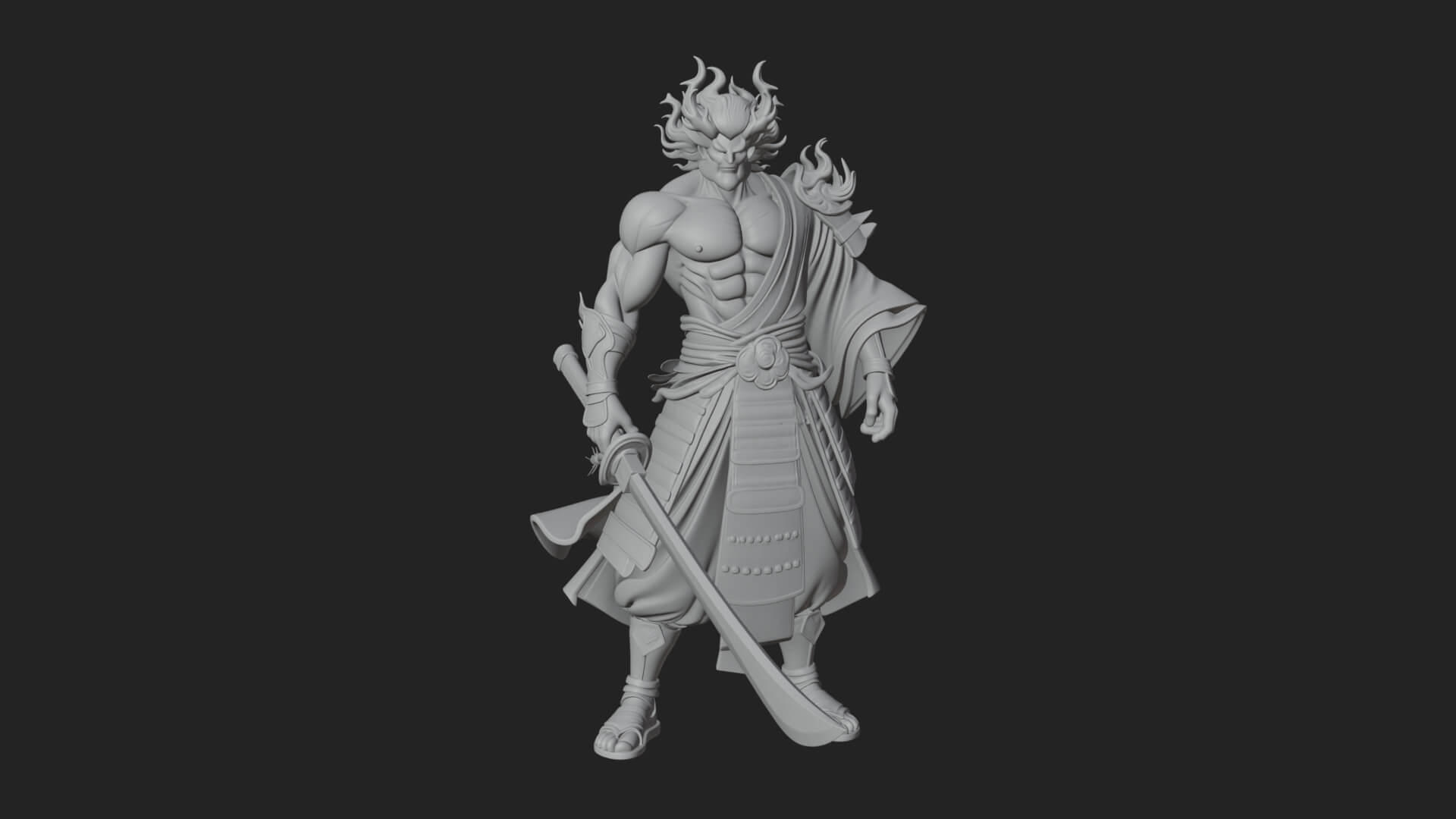 Horned Oni Samurai Statue Design 2 3D Print Model 3D Model