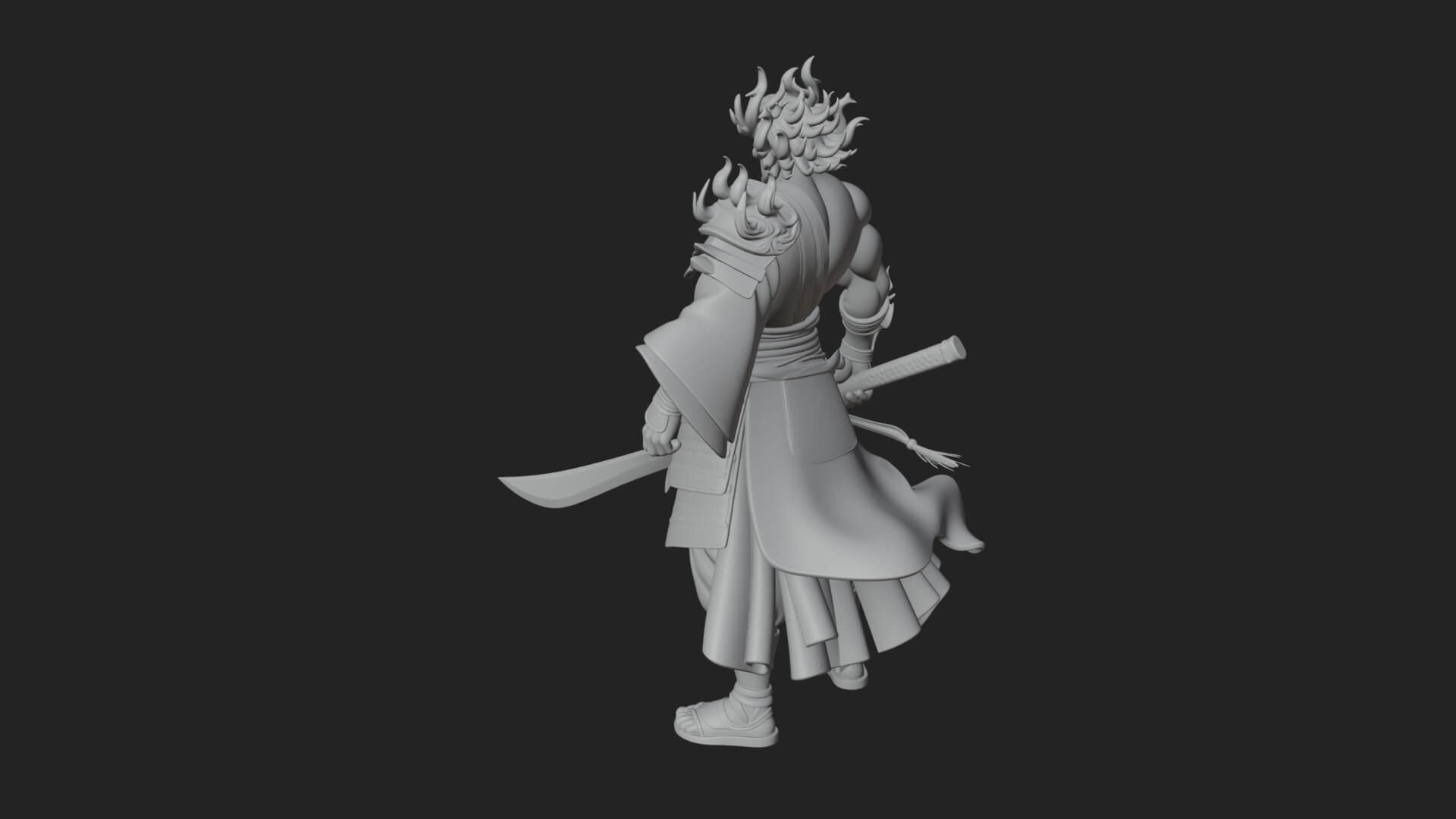 Horned Oni Samurai Statue Design 2 3D Print Model 3D Model