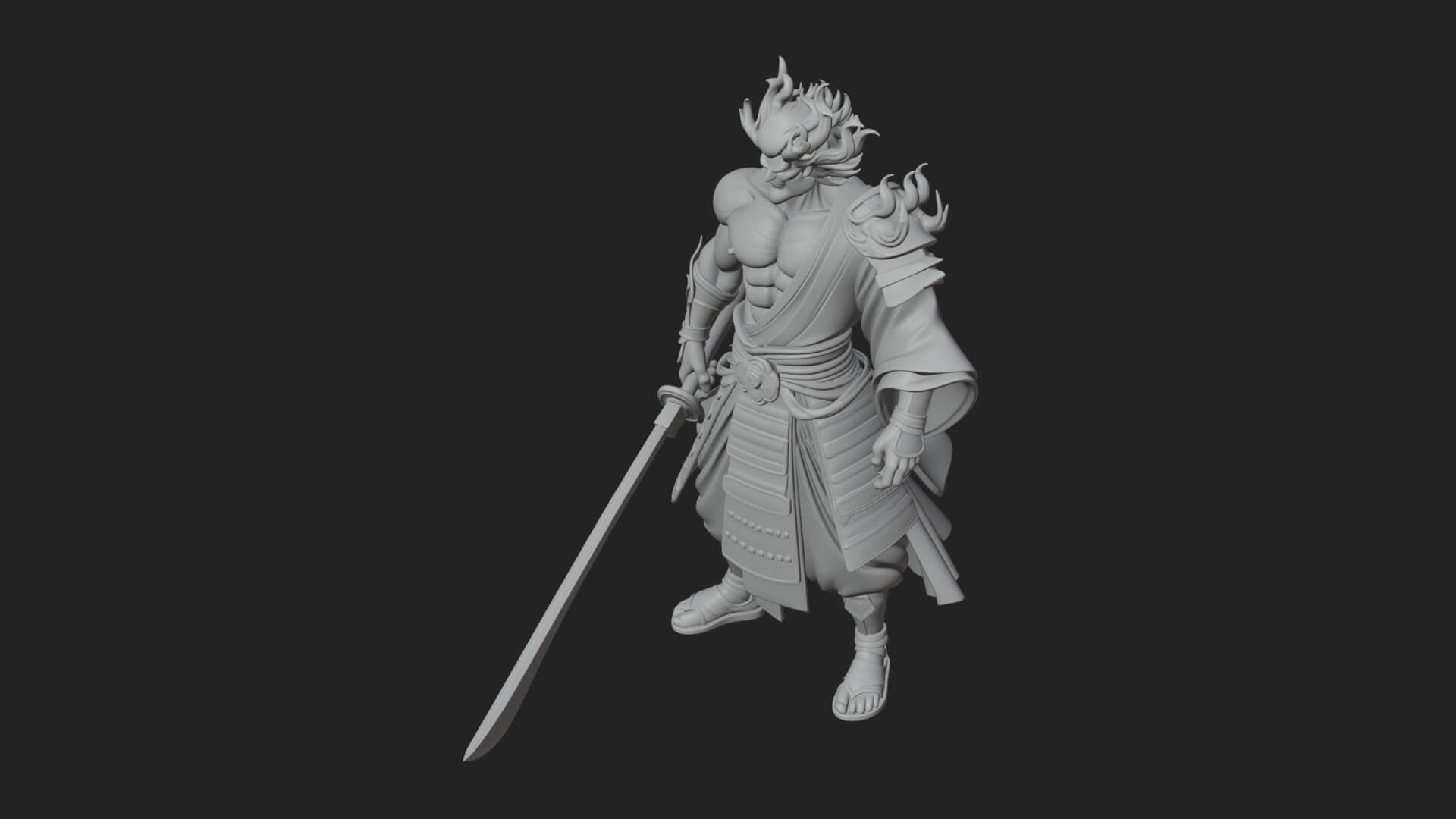 Horned Oni Samurai Statue Design 2 3D Print Model 3D Model