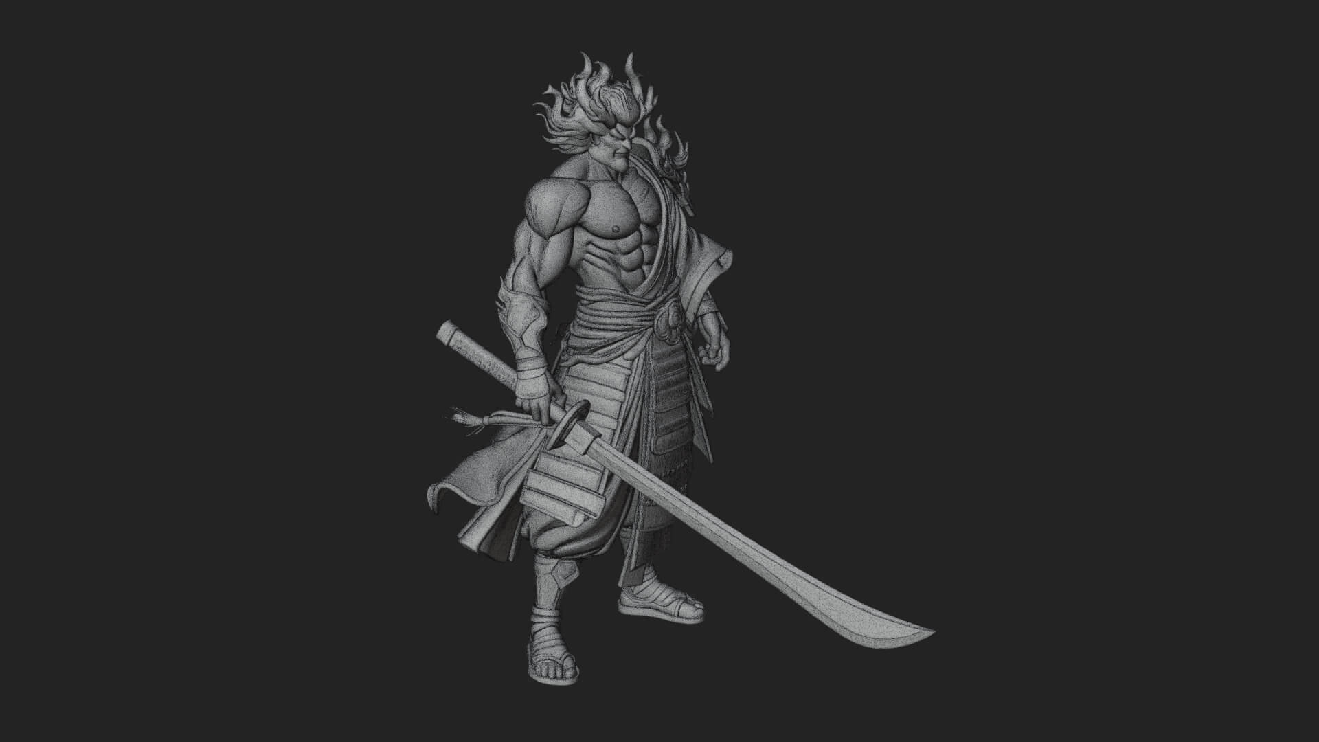 Horned Oni Samurai Statue Design 2 3D Print Model 3D Model