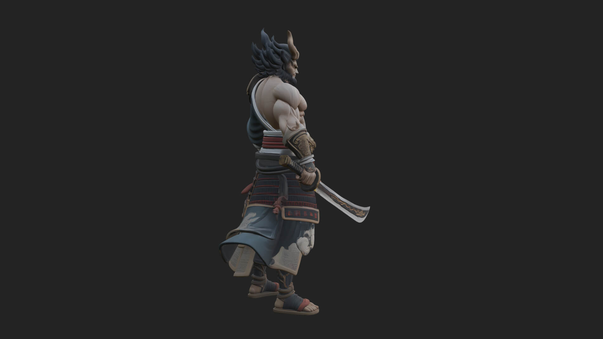 Horned Oni Samurai Statue Design 3 3D Print Model 3D Model