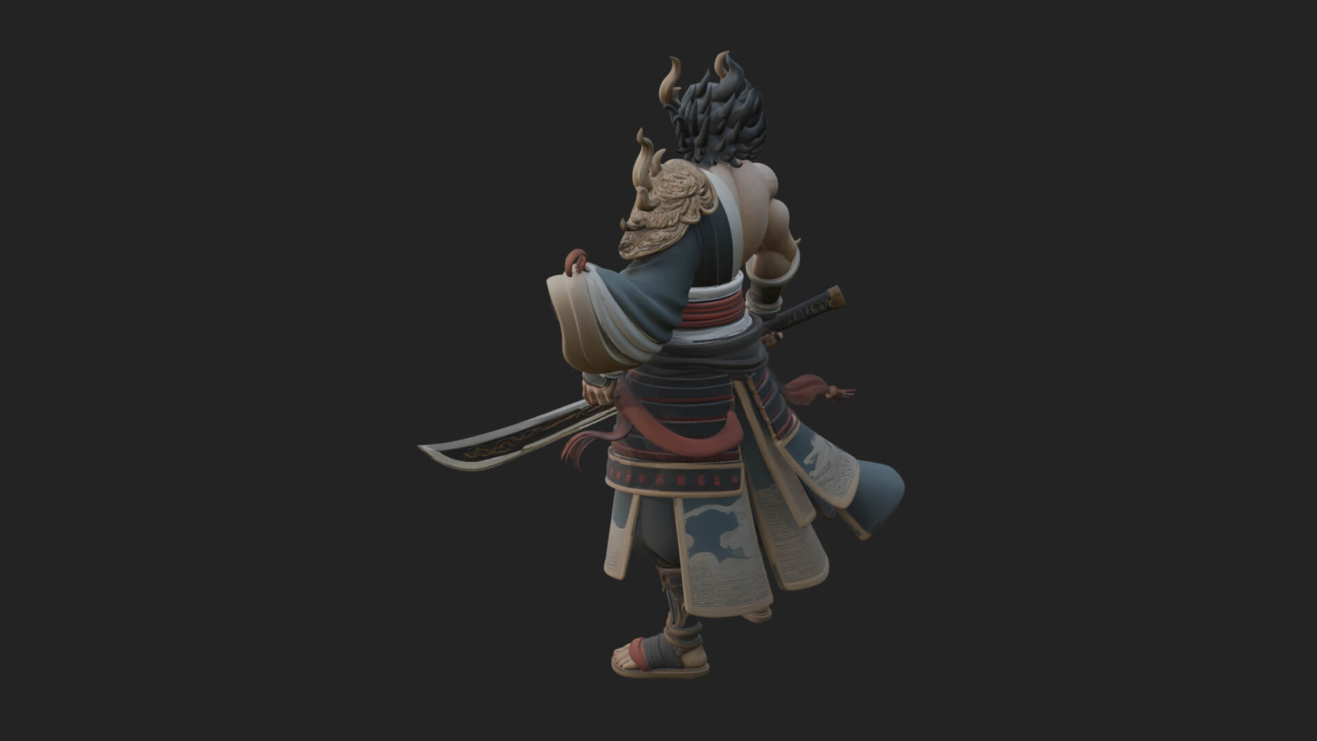 Horned Oni Samurai Statue Design 3 3D Print Model 3D Model