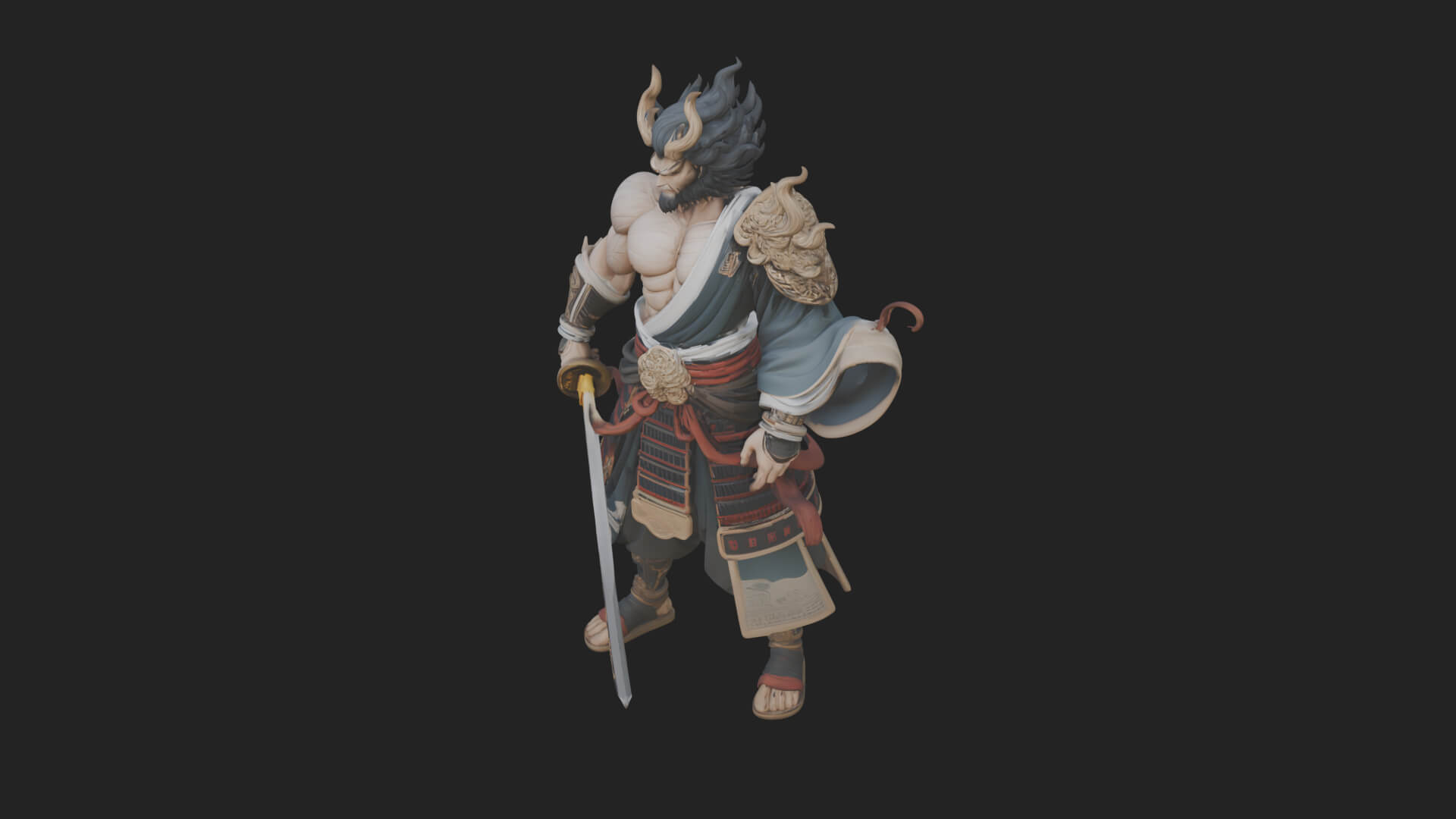 Horned Oni Samurai Statue Design 3 3D Print Model 3D Model