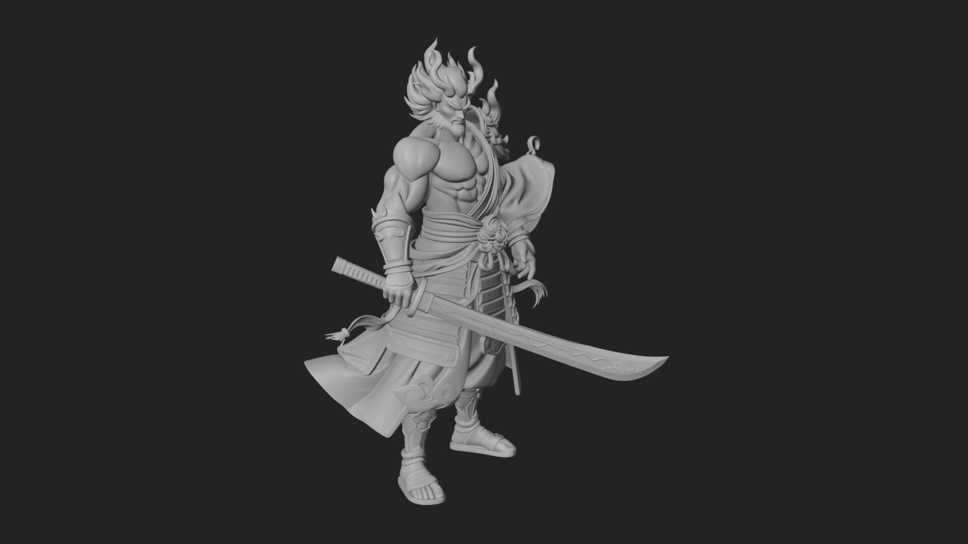 Horned Oni Samurai Statue Design 3 3D Print Model 3D Model