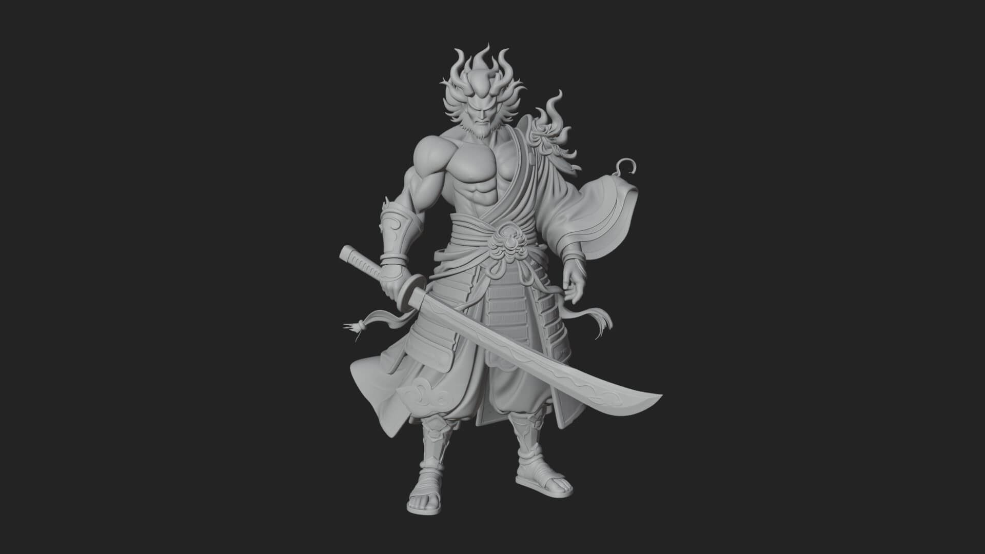 Horned Oni Samurai Statue Design 3 3D Print Model 3D Model