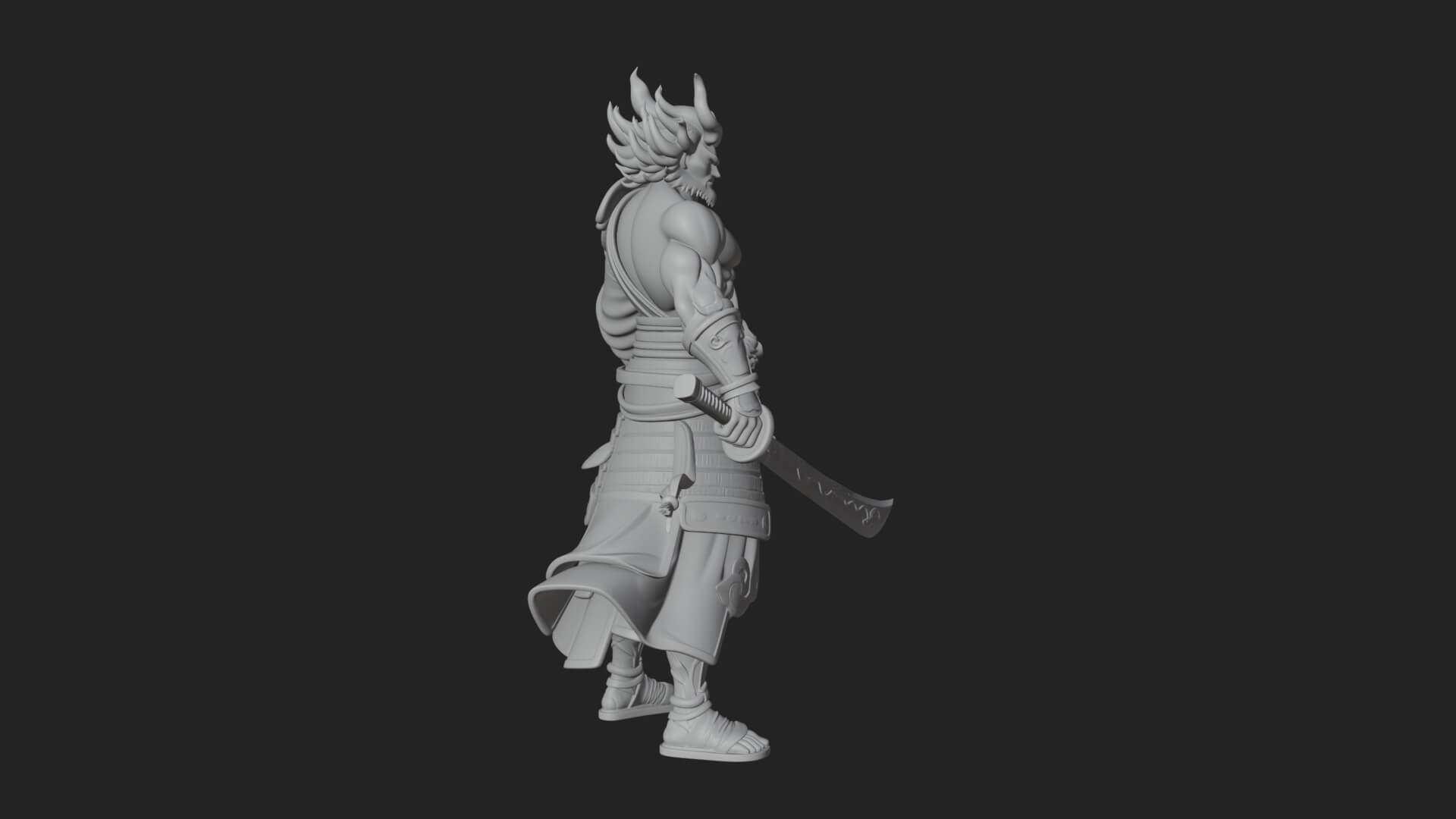 Horned Oni Samurai Statue Design 3 3D Print Model 3D Model