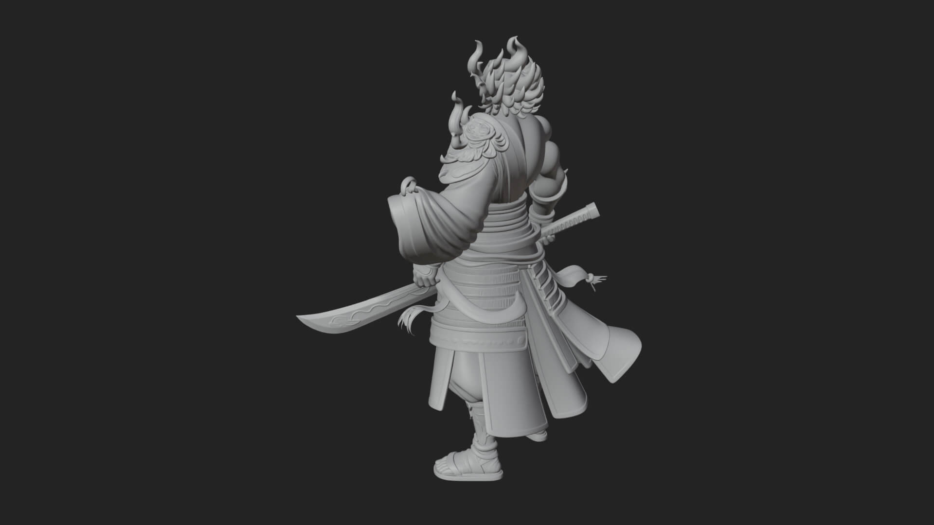 Horned Oni Samurai Statue Design 3 3D Print Model 3D Model