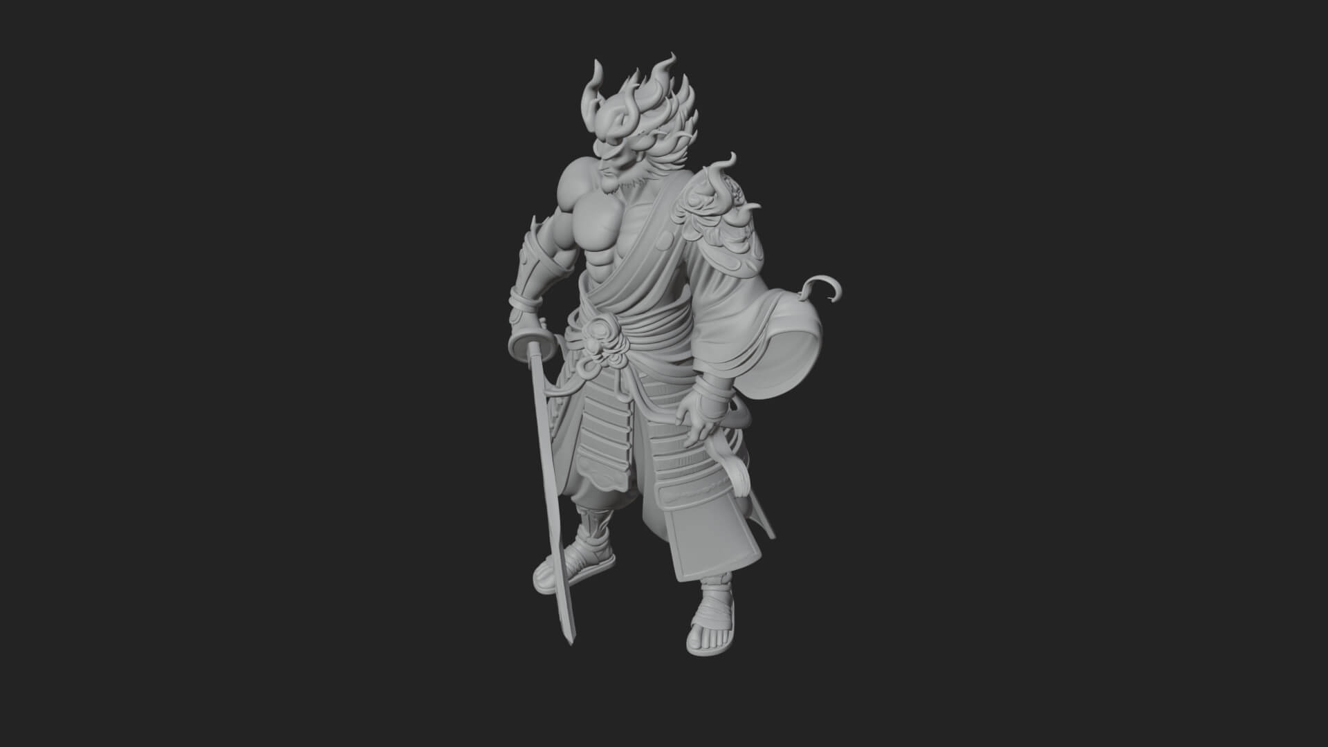 Horned Oni Samurai Statue Design 3 3D Print Model 3D Model