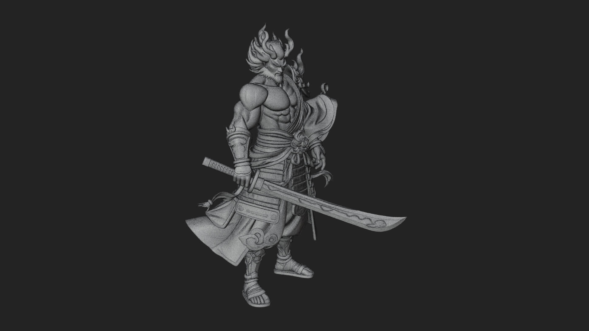 Horned Oni Samurai Statue Design 3 3D Print Model 3D Model