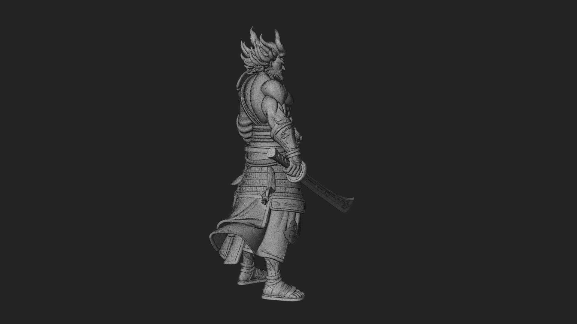 Horned Oni Samurai Statue Design 3 3D Print Model 3D Model