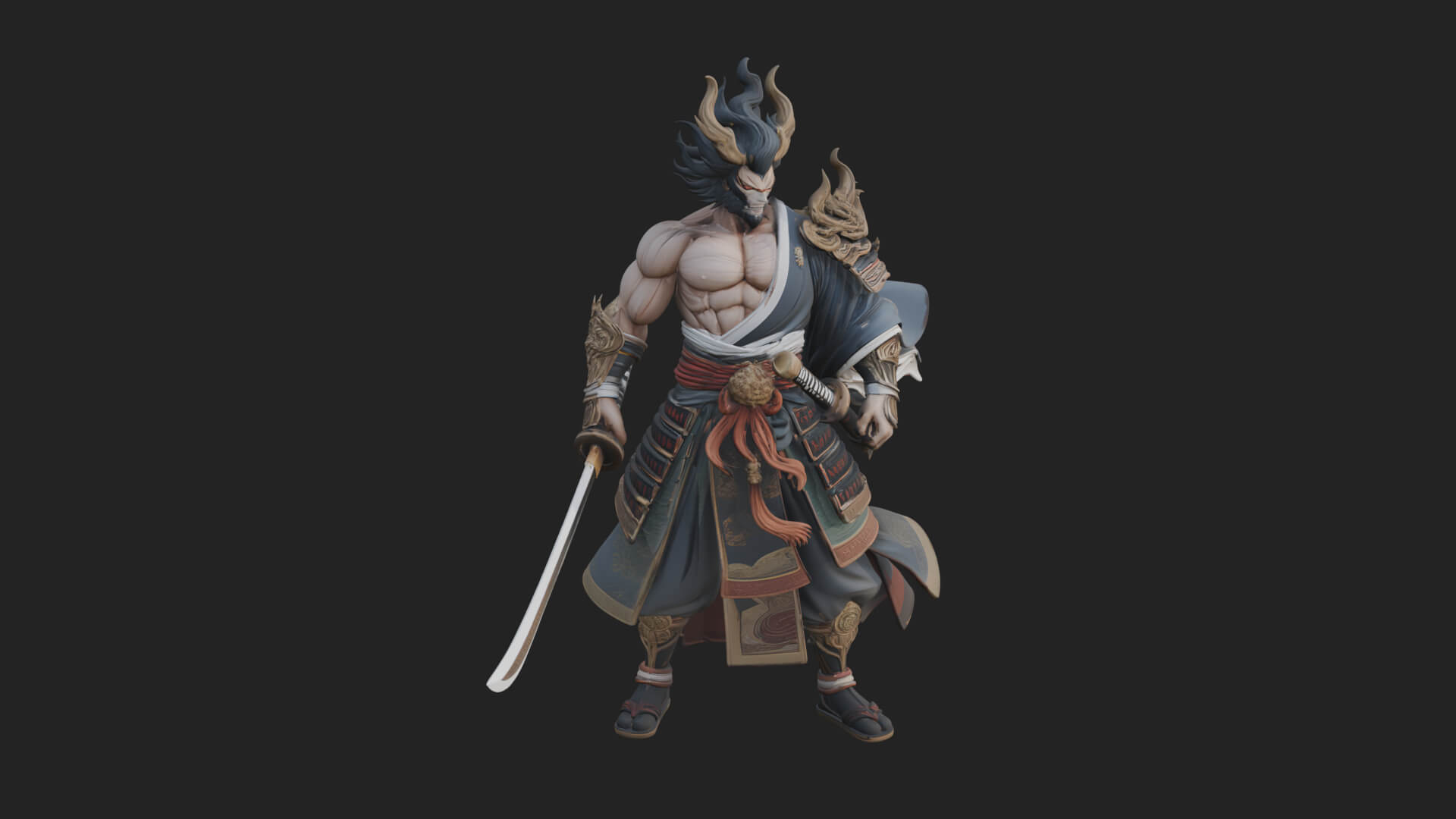 Horned Oni Samurai Statue Design 4 3D Print Model 3D Model
