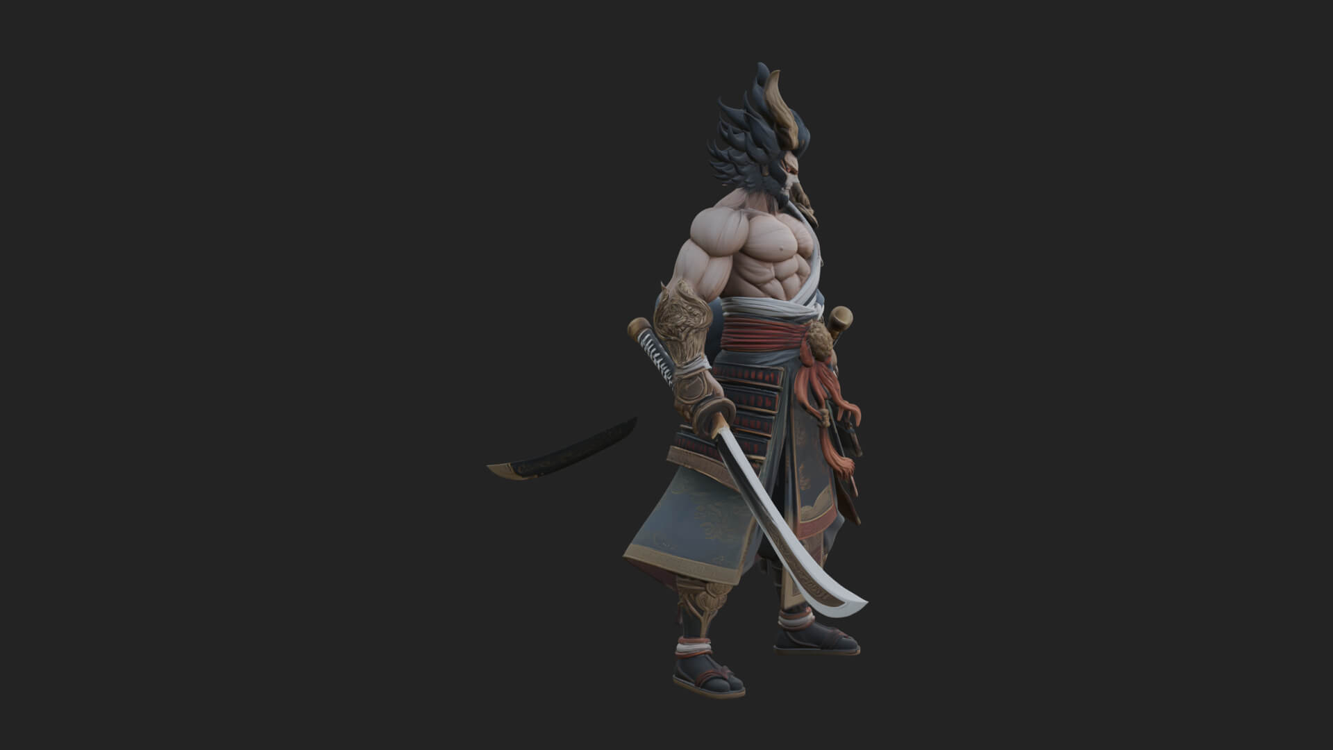 Horned Oni Samurai Statue Design 4 3D Print Model 3D Model