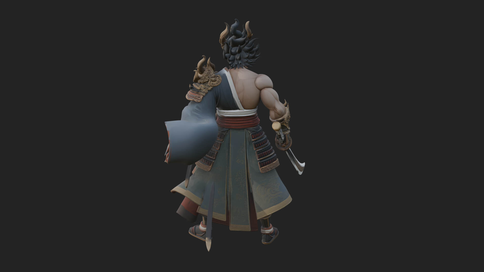 Horned Oni Samurai Statue Design 4 3D Print Model 3D Model