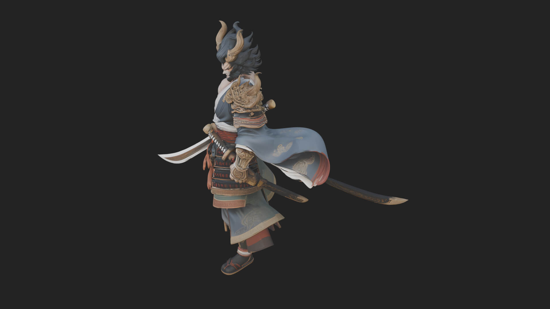 Horned Oni Samurai Statue Design 4 3D Print Model 3D Model