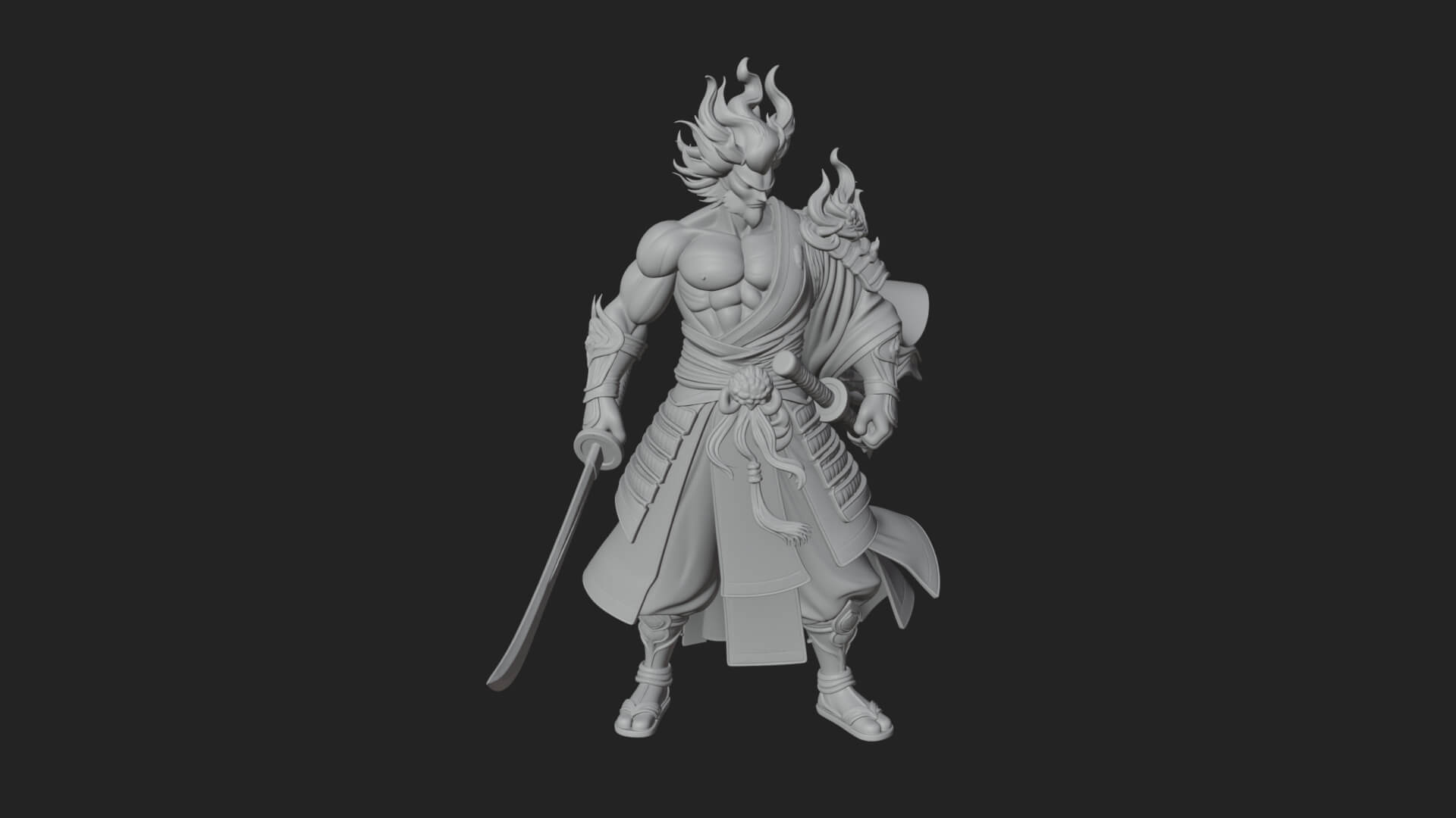 Horned Oni Samurai Statue Design 4 3D Print Model 3D Model