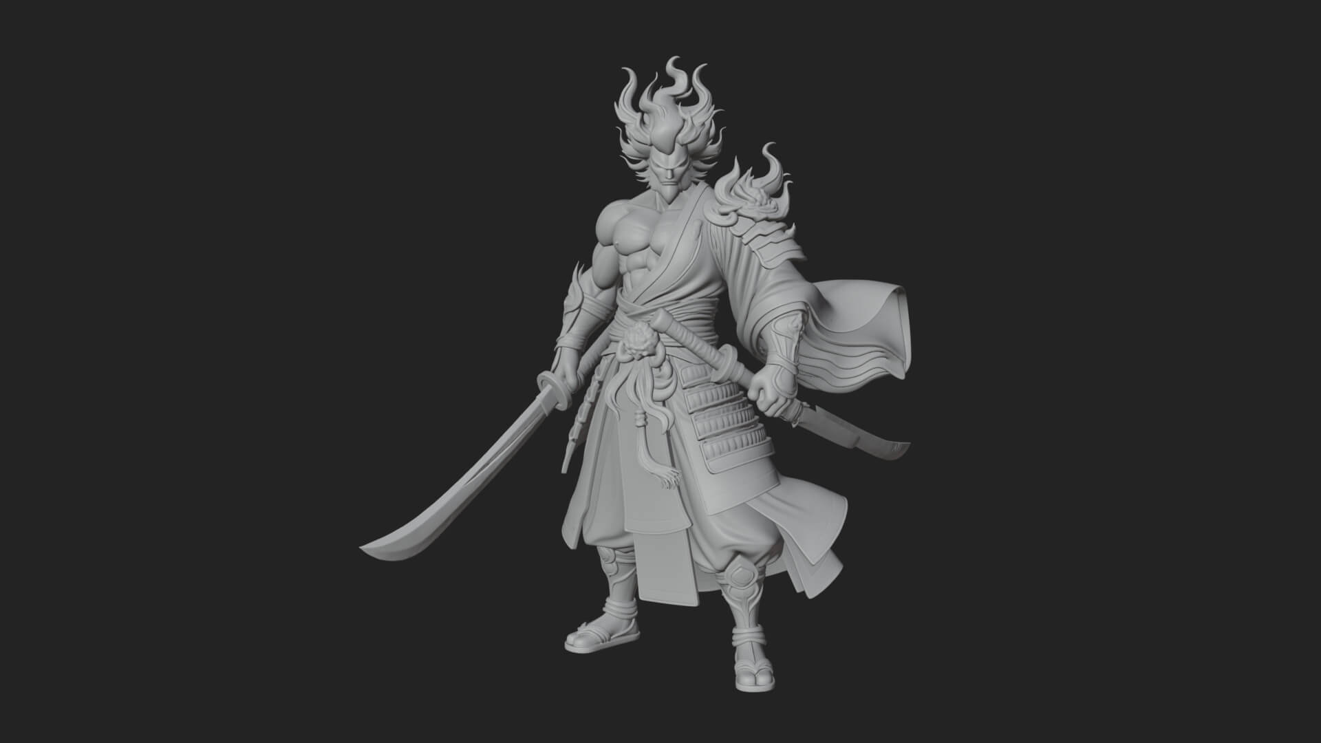 Horned Oni Samurai Statue Design 4 3D Print Model 3D Model