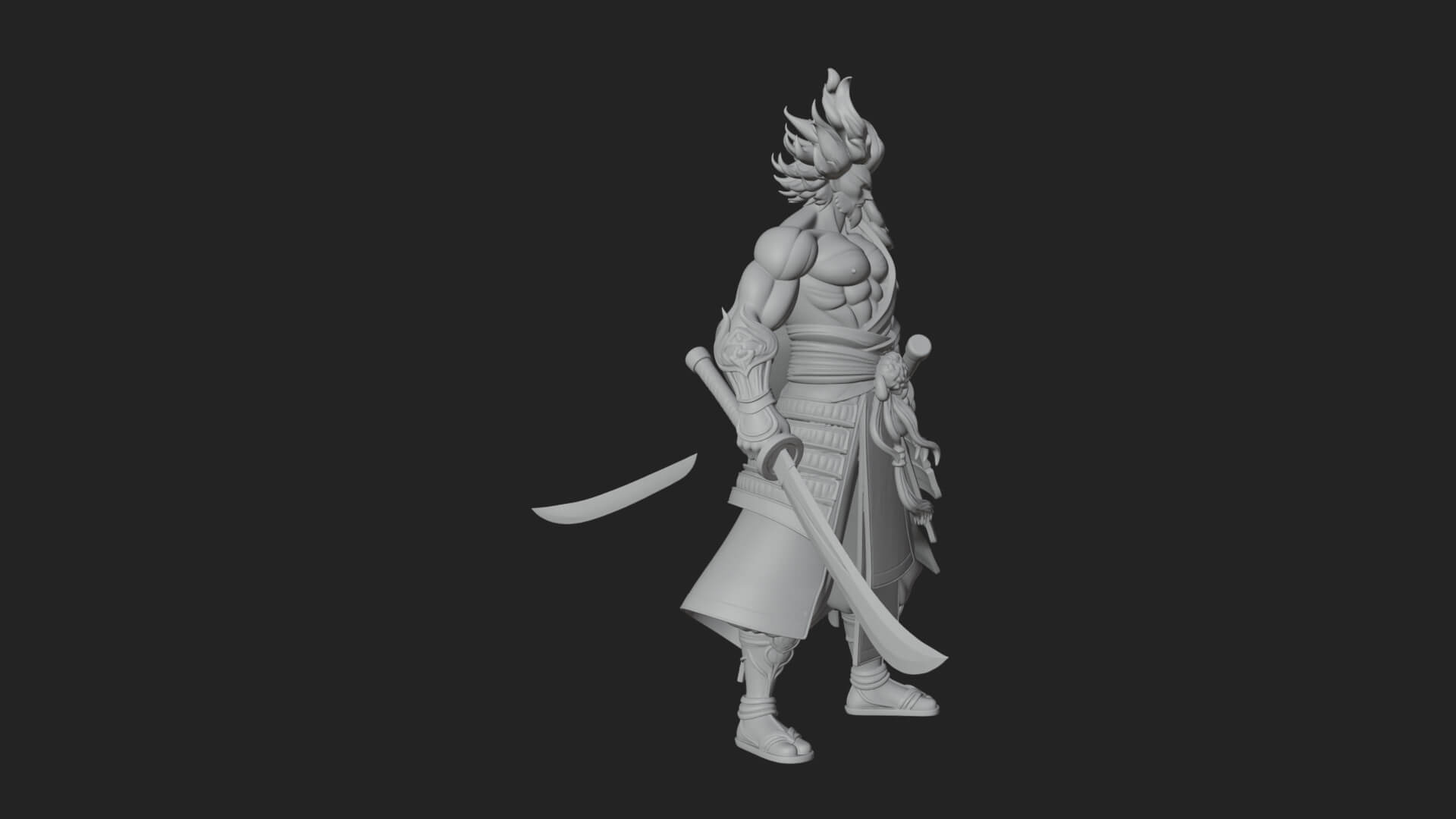 Horned Oni Samurai Statue Design 4 3D Print Model 3D Model