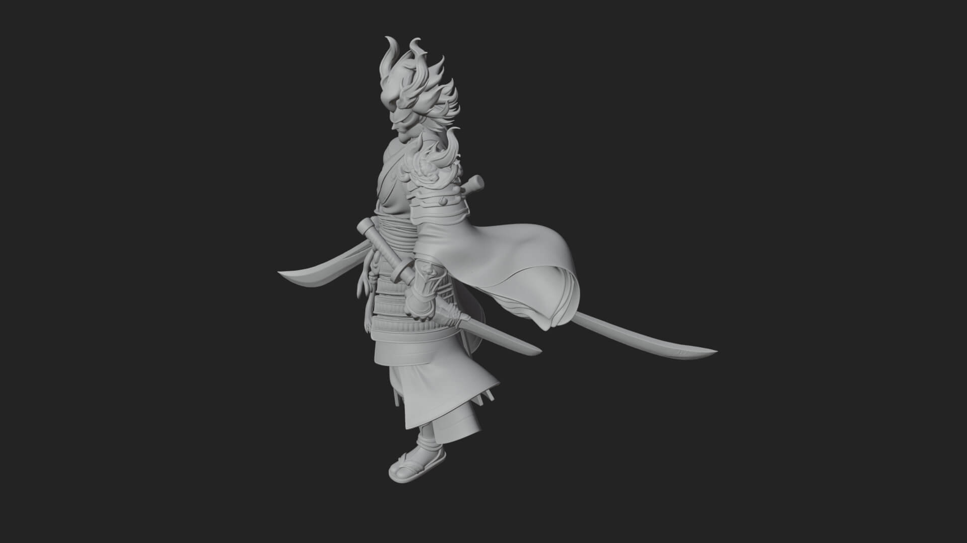 Horned Oni Samurai Statue Design 4 3D Print Model 3D Model