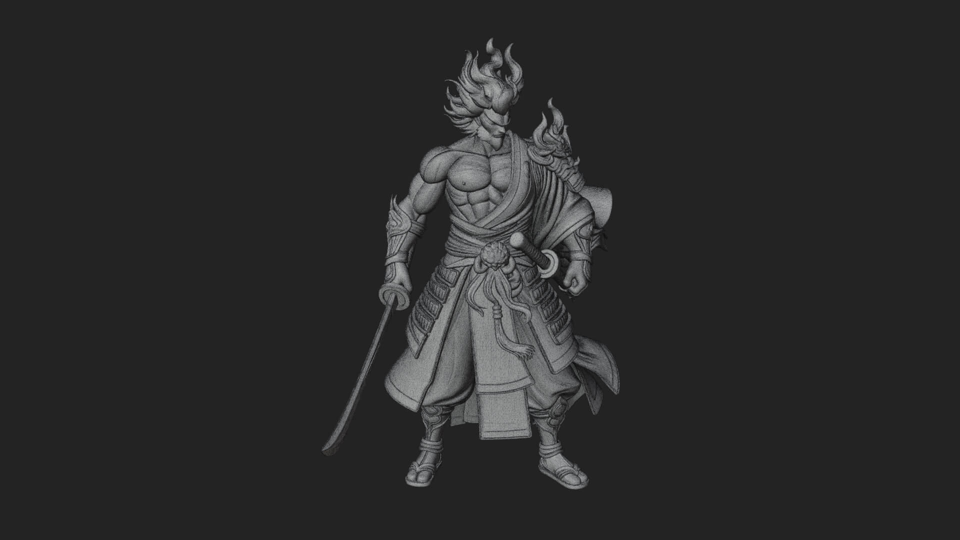 Horned Oni Samurai Statue Design 4 3D Print Model 3D Model