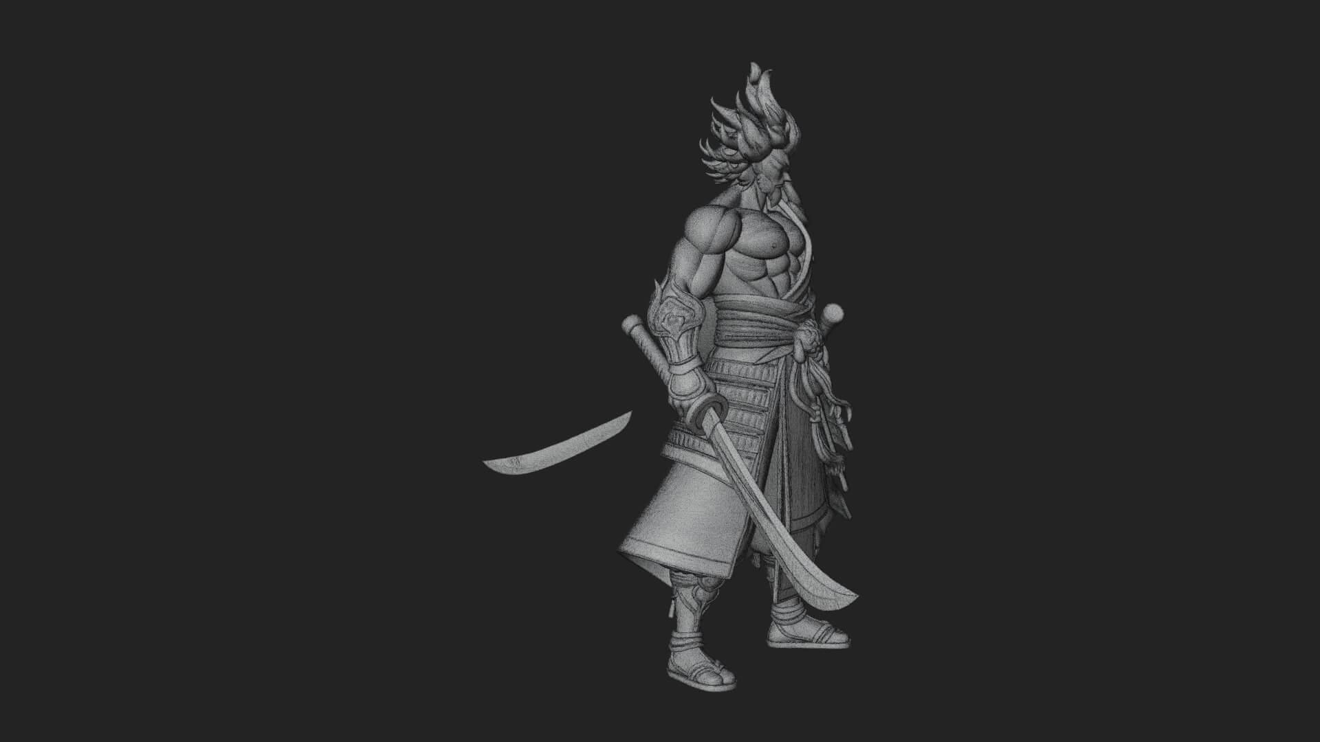 Horned Oni Samurai Statue Design 4 3D Print Model 3D Model
