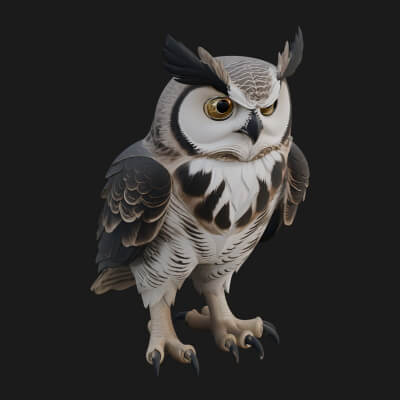 Horned Owl Bird Statue Design 1 3D Print Model