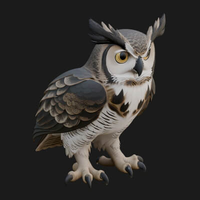 Horned Owl Bird Statue Design 2 3D Print Model