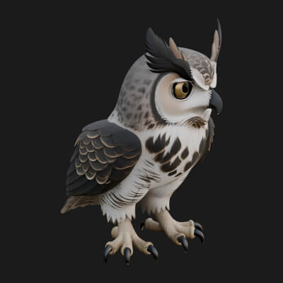 Horned Owl Bird Statue Design 3 3D Print Model