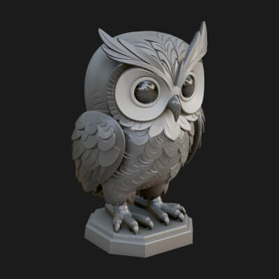 Horned Owl Bird Statue Design 4 3D Print Model